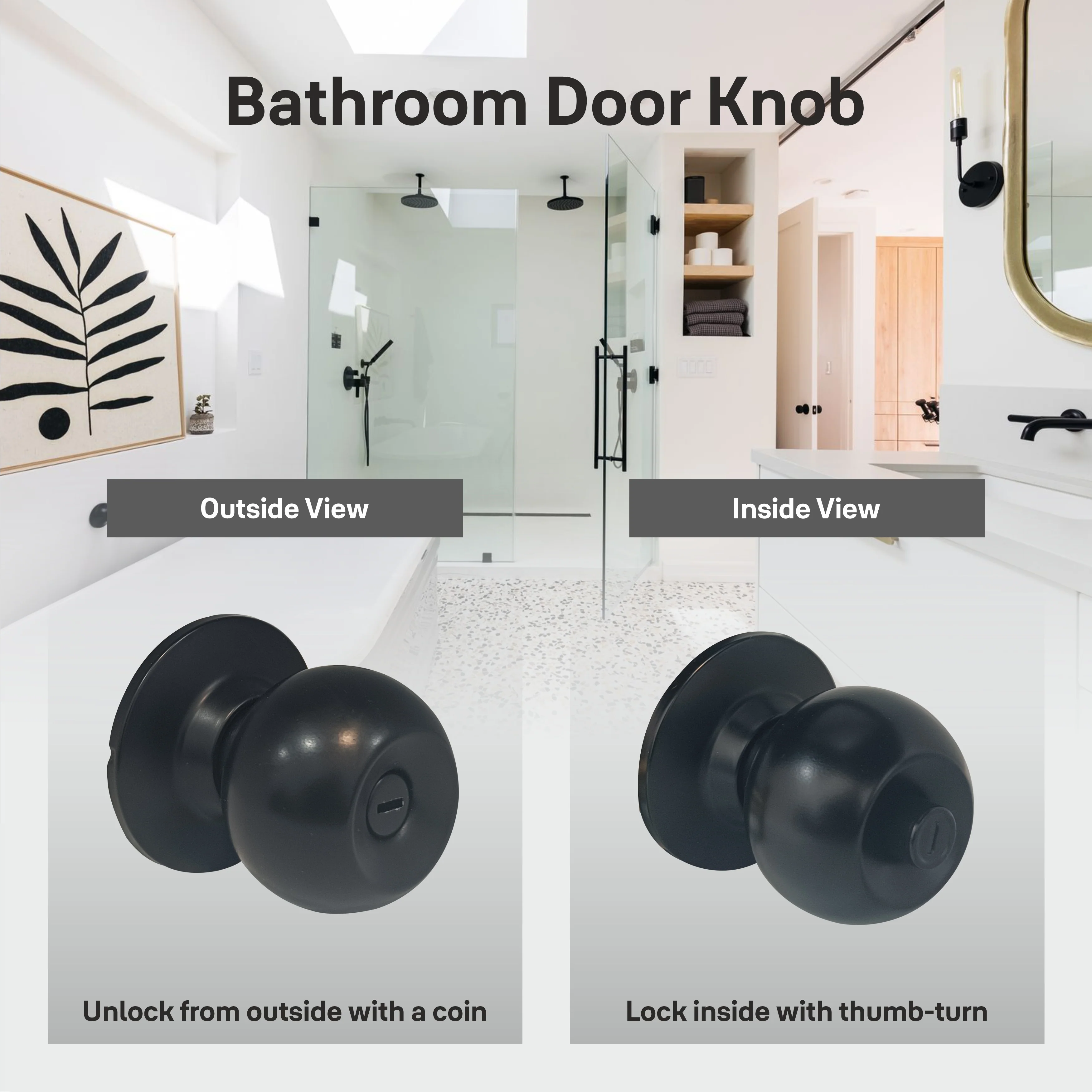 CA5122 US 19 Knobset 60/70mm Backset, Bathroom (without key) Black - Image 5