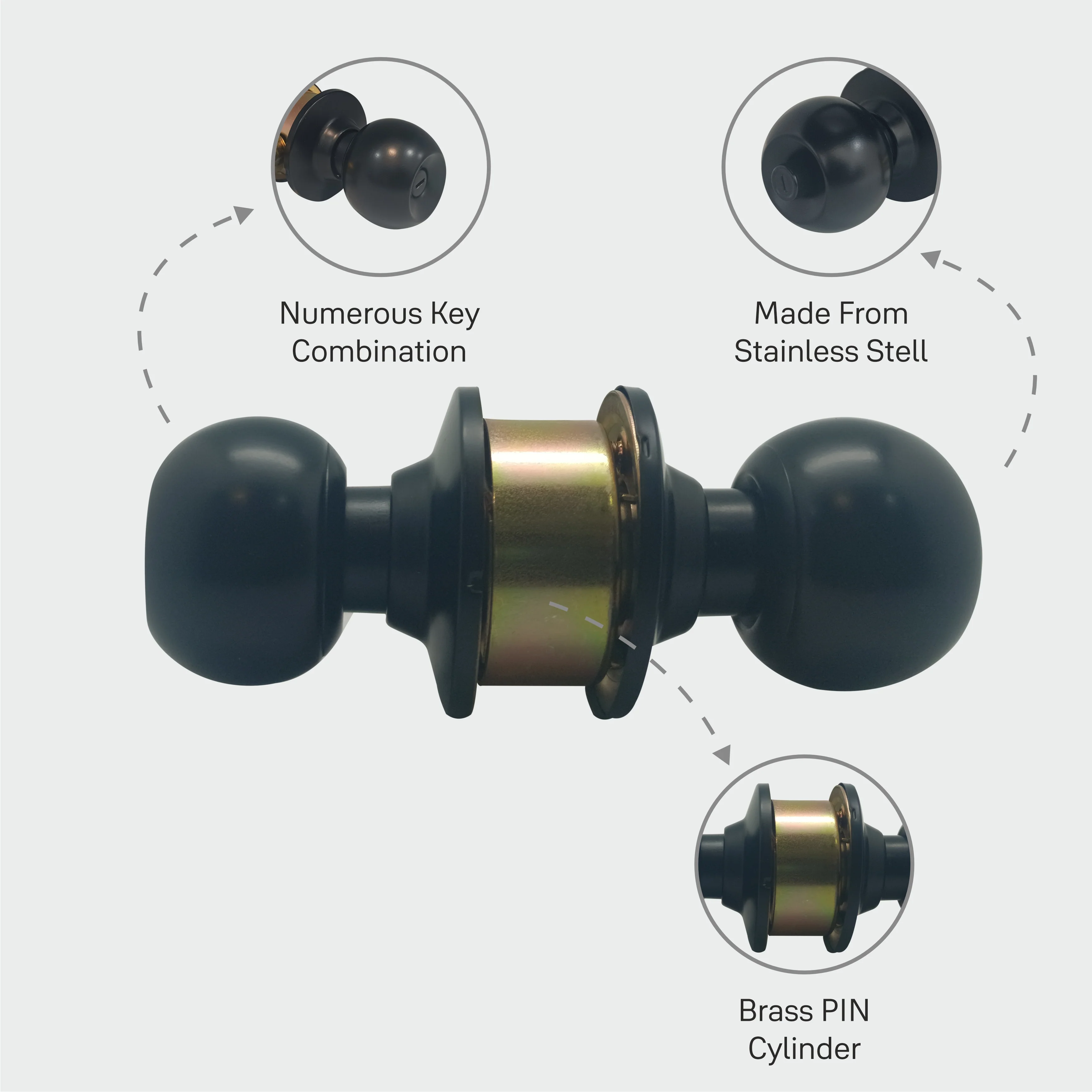 CA5122 US 19 Knobset 60/70mm Backset, Bathroom (without key) Black - Image 7