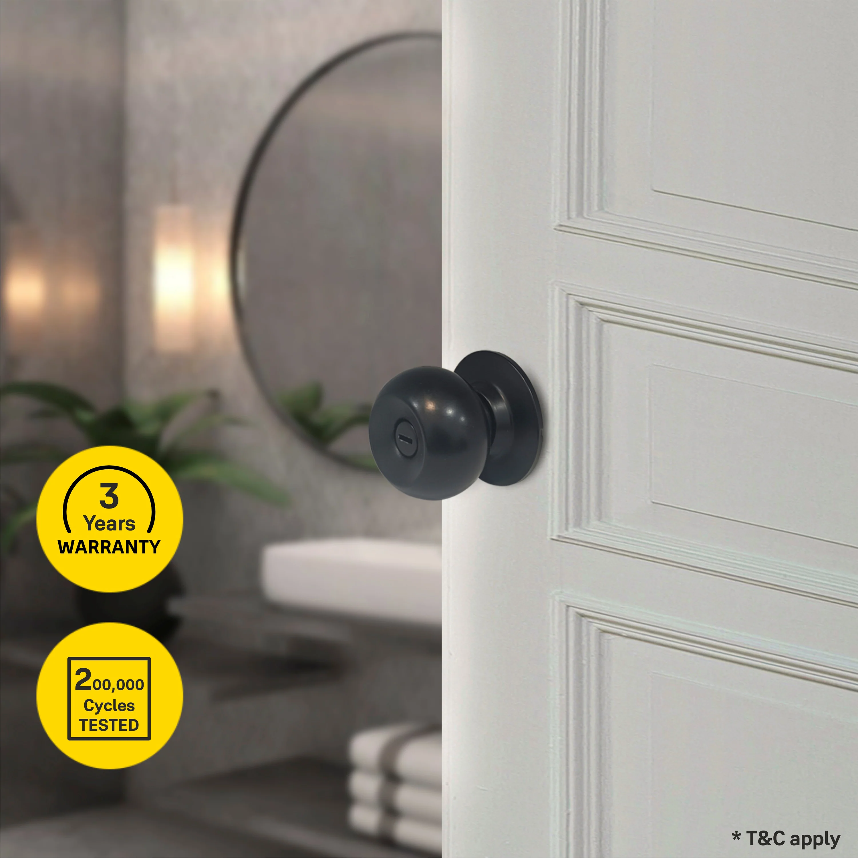 CA5122 US 19 Knobset 60/70mm Backset, Bathroom (without key) Black - Image 8