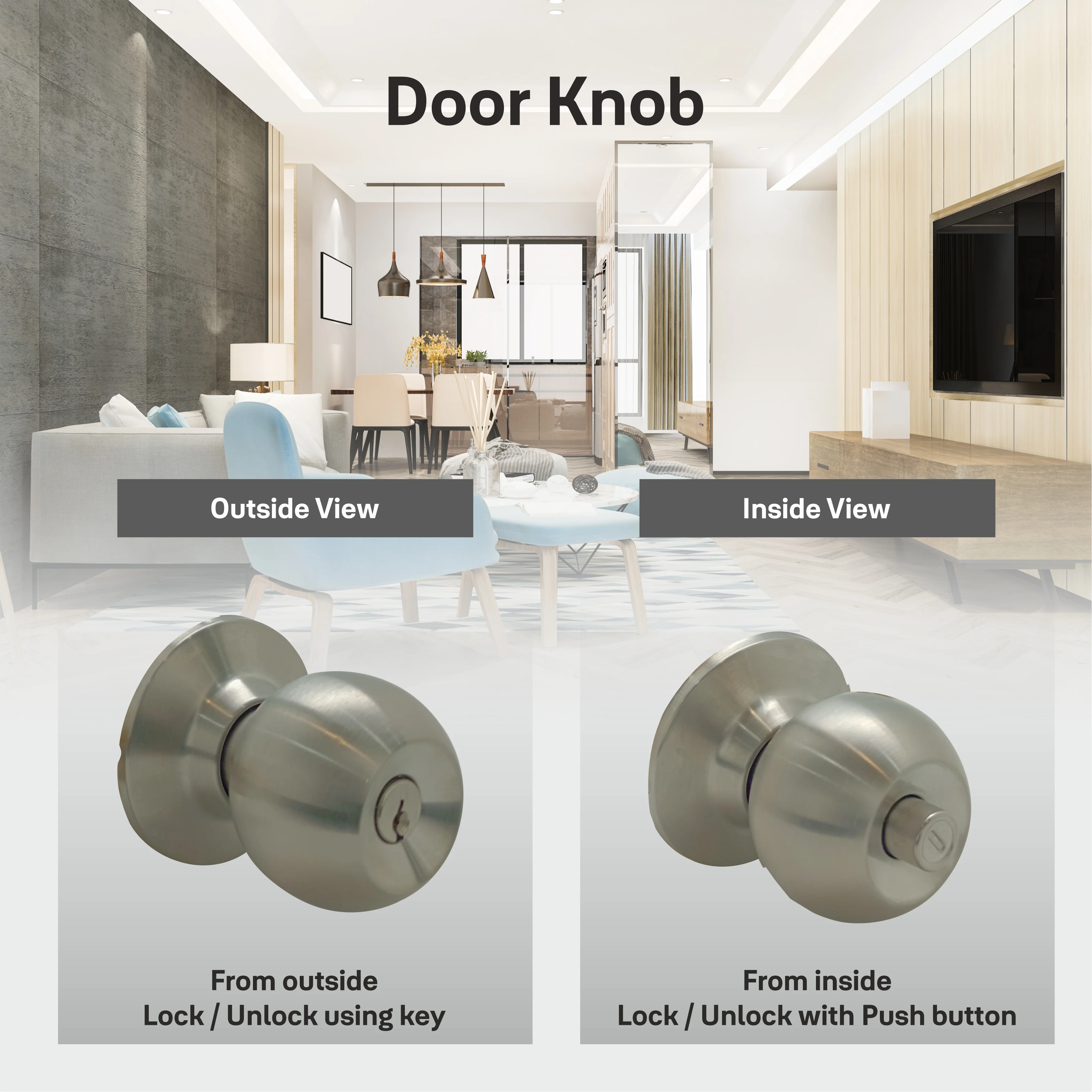 CA5127 Knobset 60/70mm B/S, Entrance, Satin Steel - Image 9