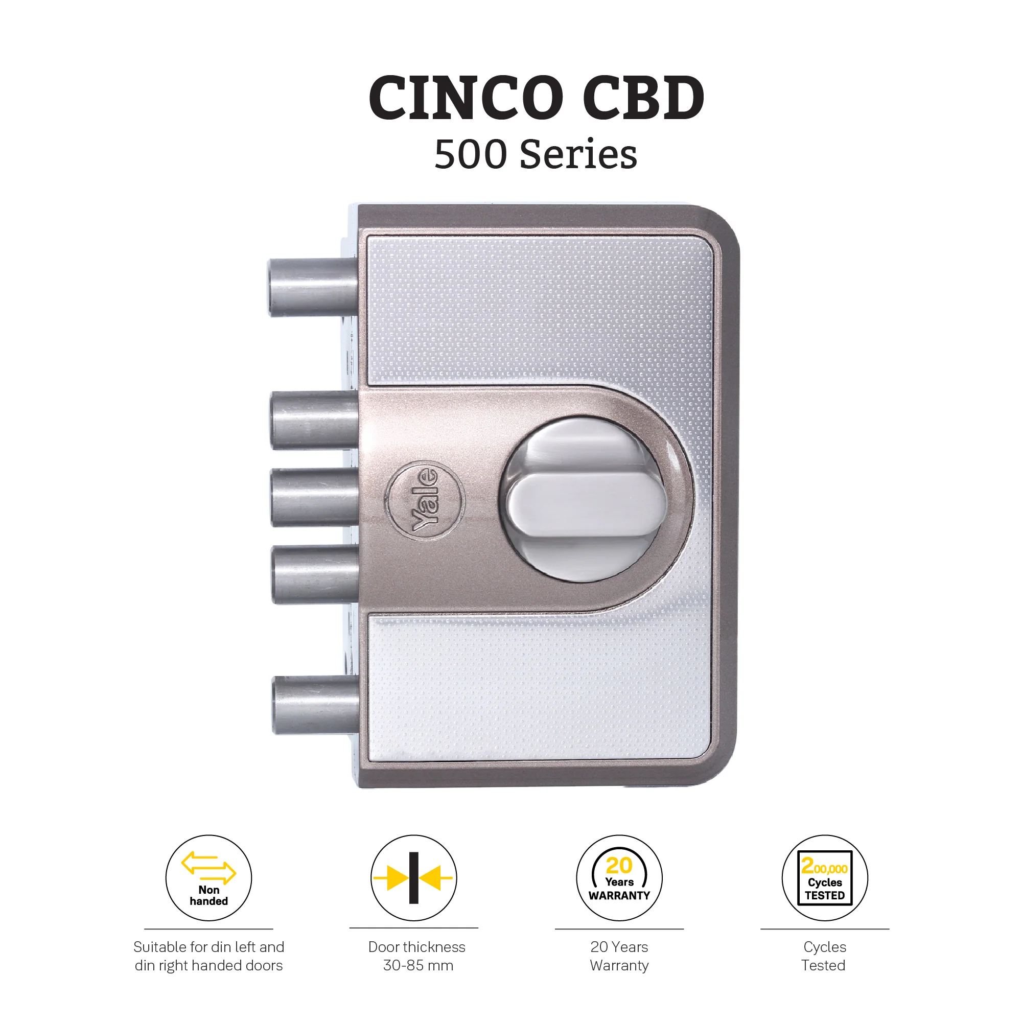 CBD-Cinco 500 Series 5 Dead Bolt Main Door RIM Lock, Knob Inside, Brown, With Dimple Keys - Image 3