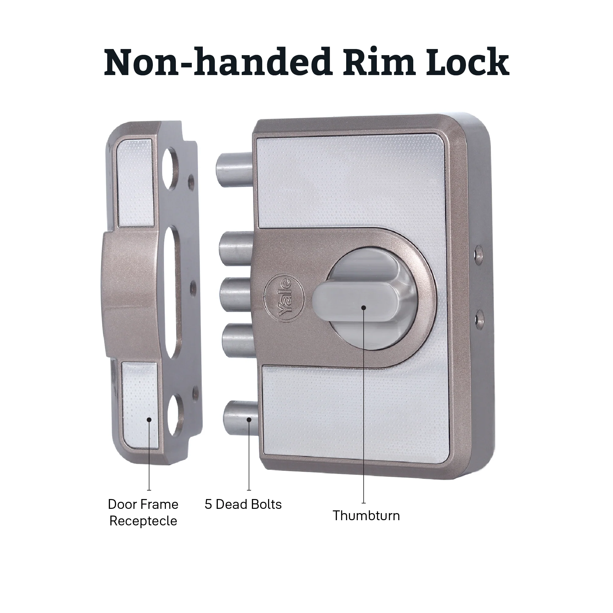 CBD-Cinco 500 Series 5 Dead Bolt Main Door RIM Lock, Knob Inside, Brown, With Dimple Keys - Image 4