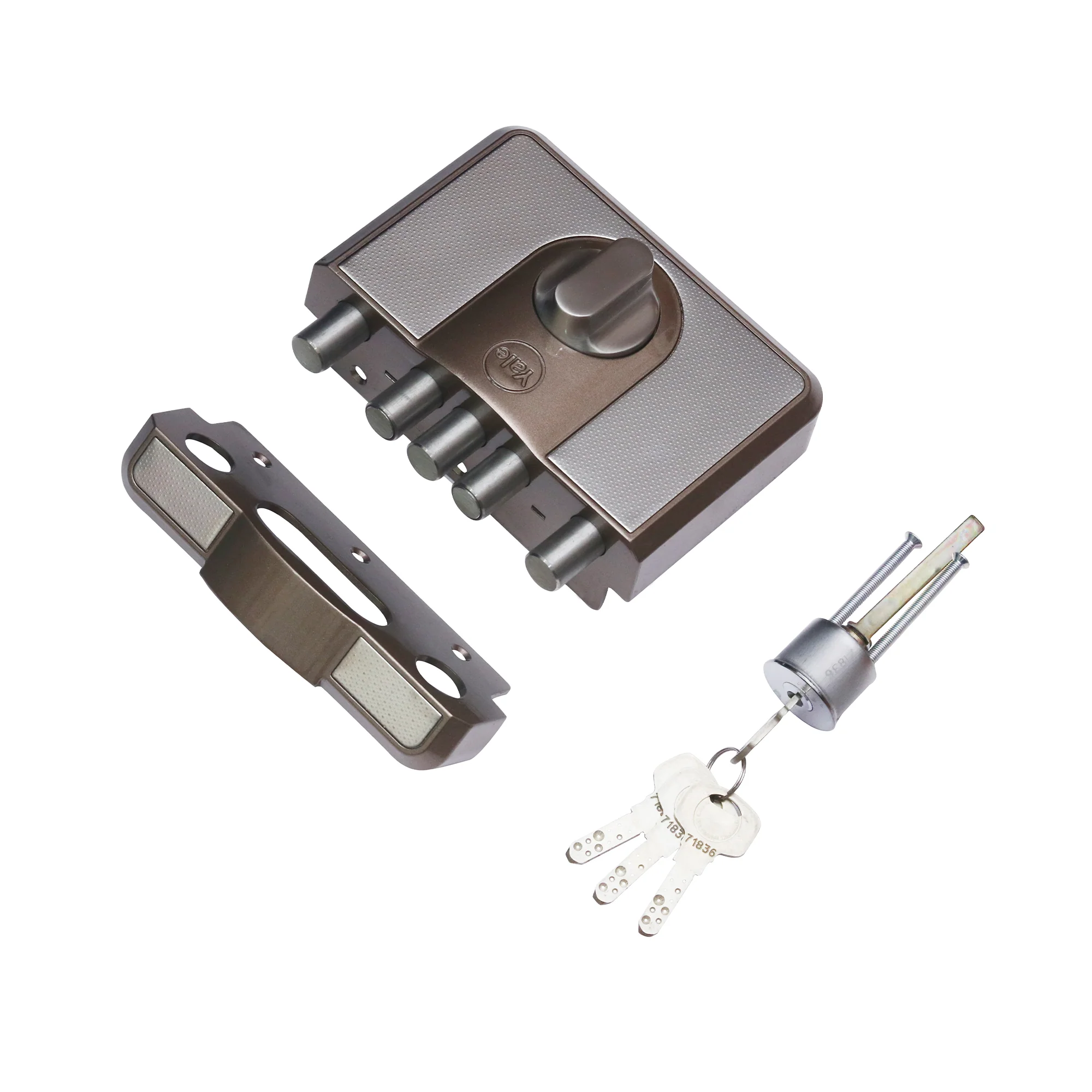 CBD-Cinco 500 Series 5 Dead Bolt Main Door RIM Lock, Knob Inside, Brown, With Dimple Keys - Image 8