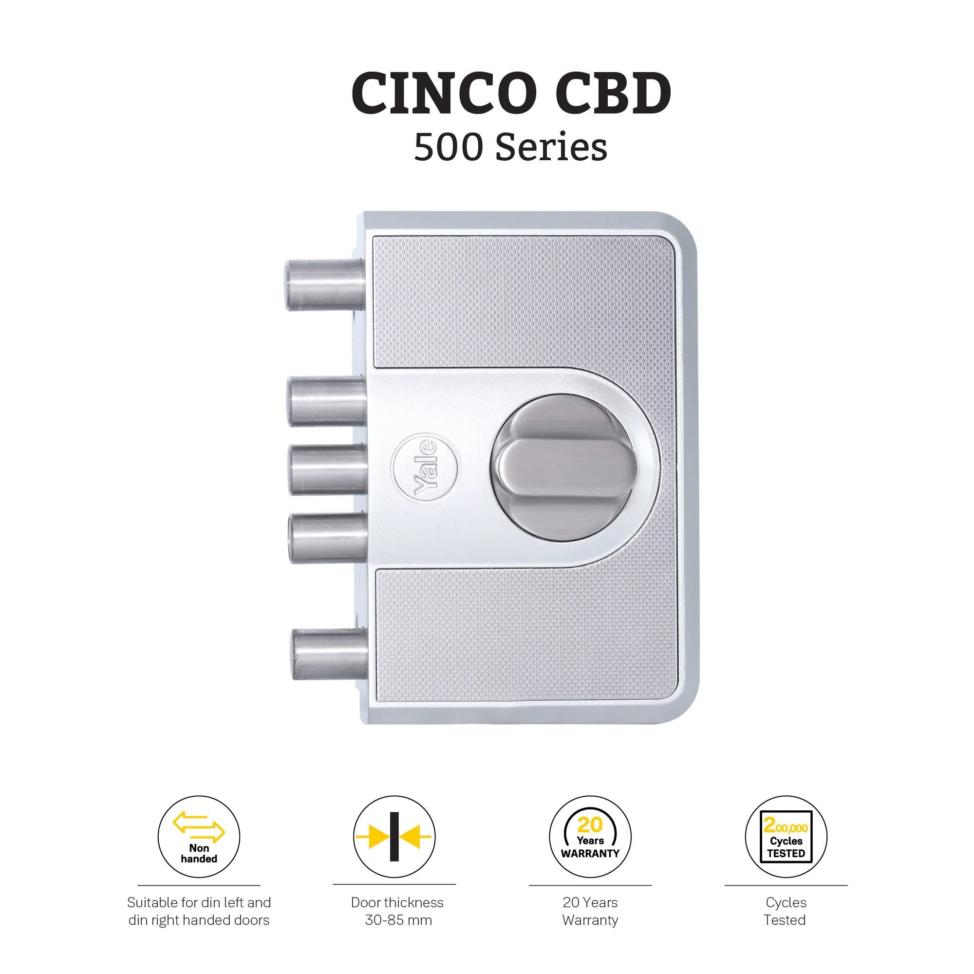 CBD-Cinco 500 Series 5 Dead Bolt Main Door RIM Lock, Knob Inside, Silver, With Dimple Keys - Image 3