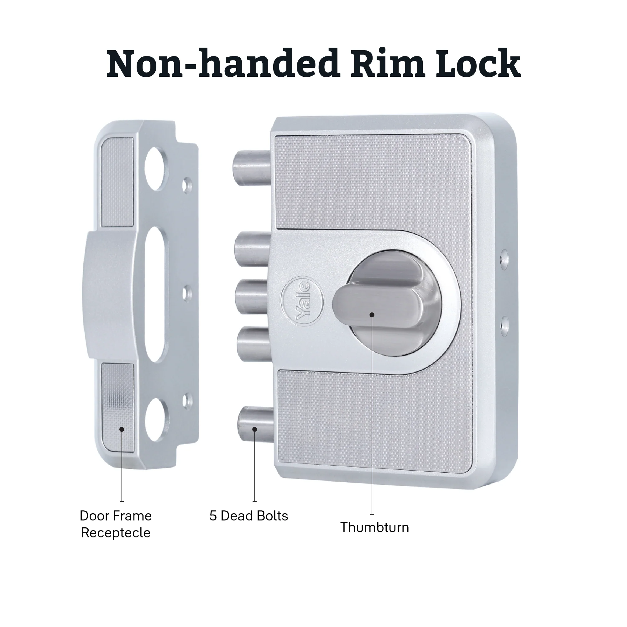 CBD-Cinco 500 Series 5 Dead Bolt Main Door RIM Lock, Knob Inside, Silver, With Dimple Keys - Image 4