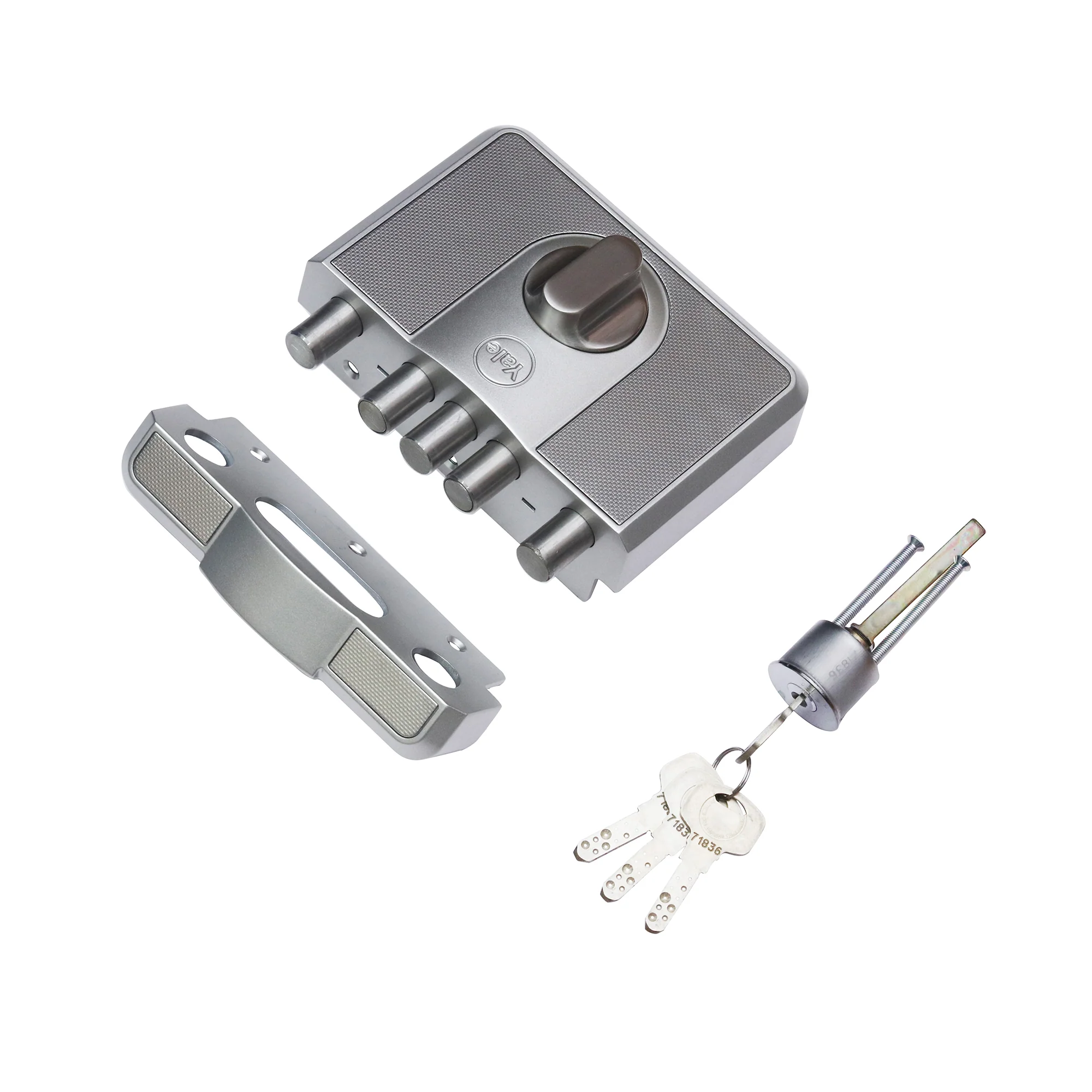 CBD-Cinco 500 Series 5 Dead Bolt Main Door RIM Lock, Knob Inside, Silver, With Dimple Keys - Image 8