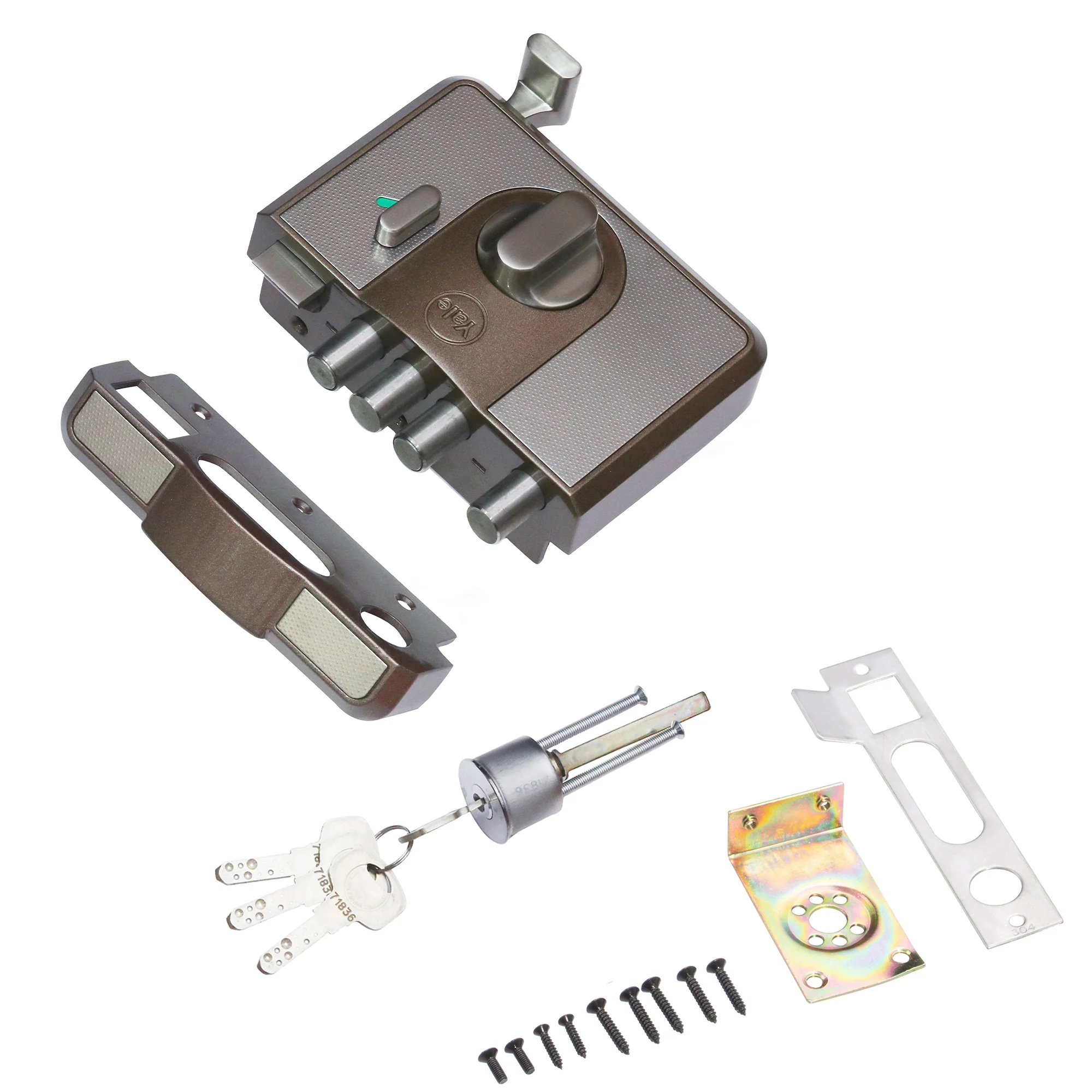 Yale Cinco 500 Series Main Door RIM Lock with 1 Latch & 4 Deadbolt, Outside Key and Knob Inside, Brown, Dimple keys - Image 10