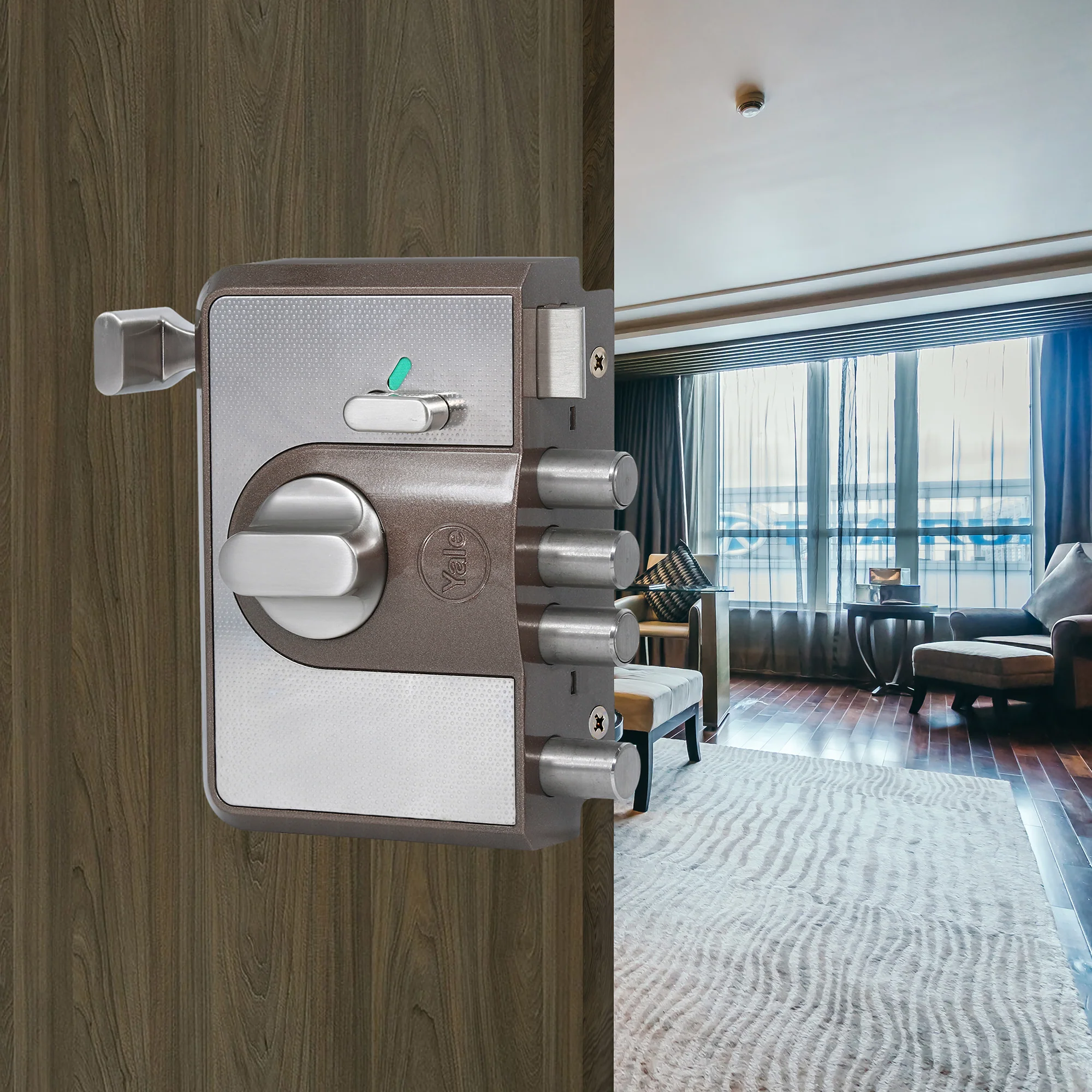 Yale Cinco 500 Series Main Door RIM Lock with 1 Latch & 4 Deadbolt, Outside Key and Knob Inside, Brown, Dimple keys - Image 4