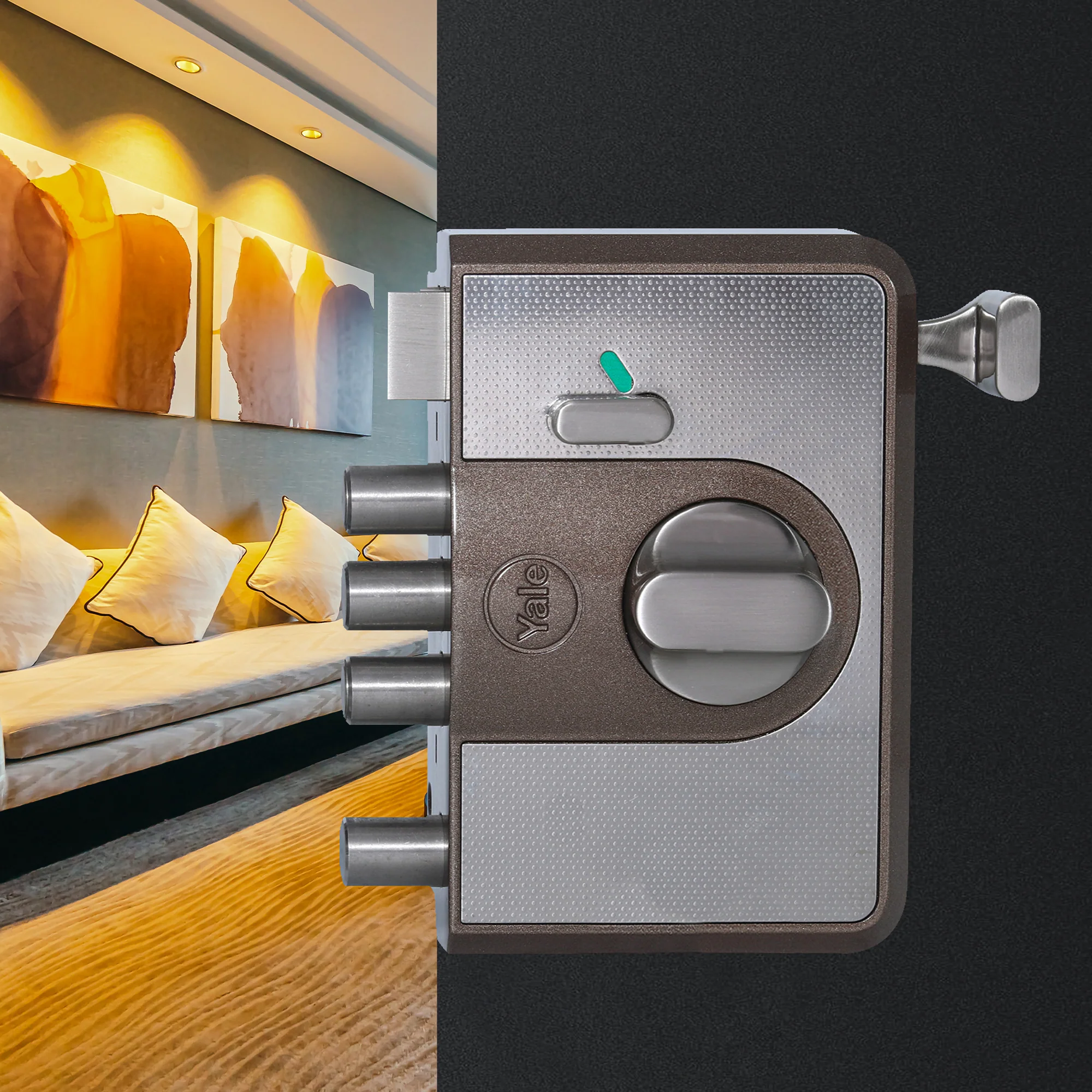 Yale Cinco 500 Series Main Door RIM Lock with 1 Latch & 4 Deadbolt, Outside Key and Knob Inside, Brown, Dimple keys - Image 5