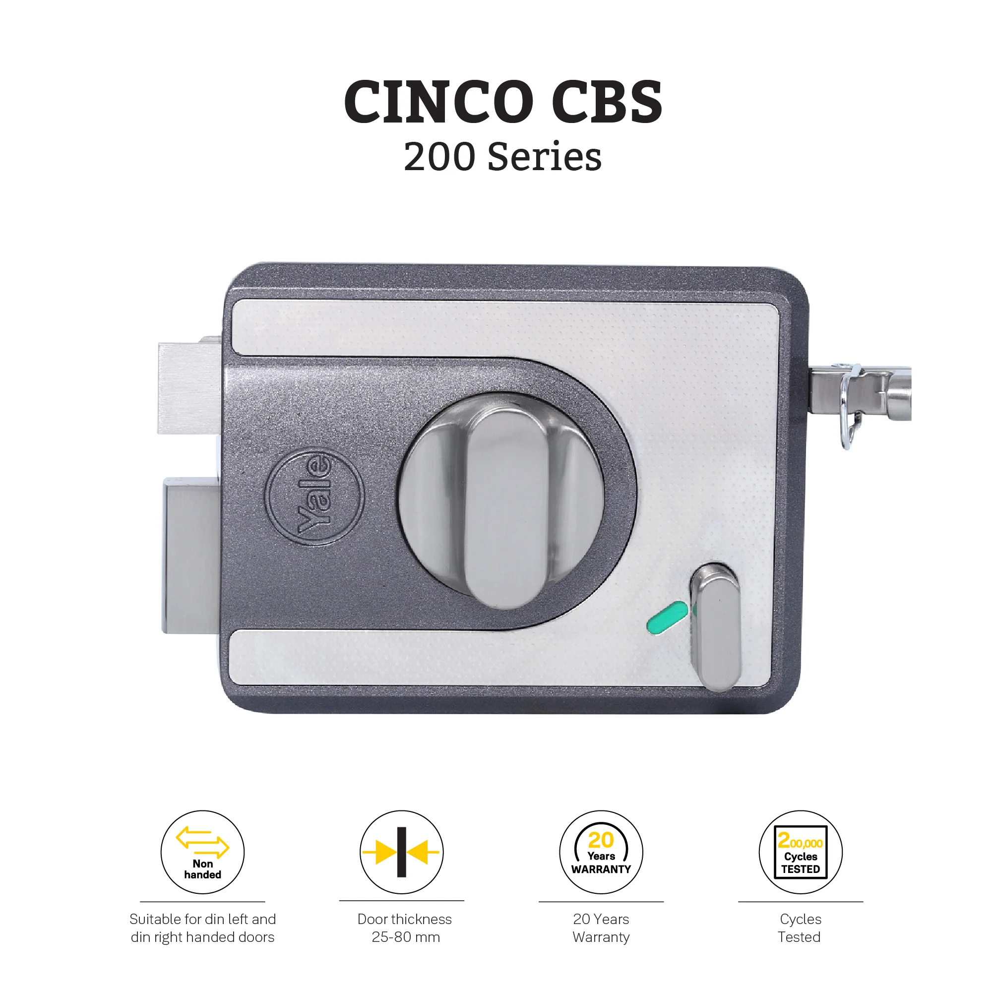 CBS-Cinco Stark Series Premium Rim Main Door Lock , Knob Inside, Grey - Image 3