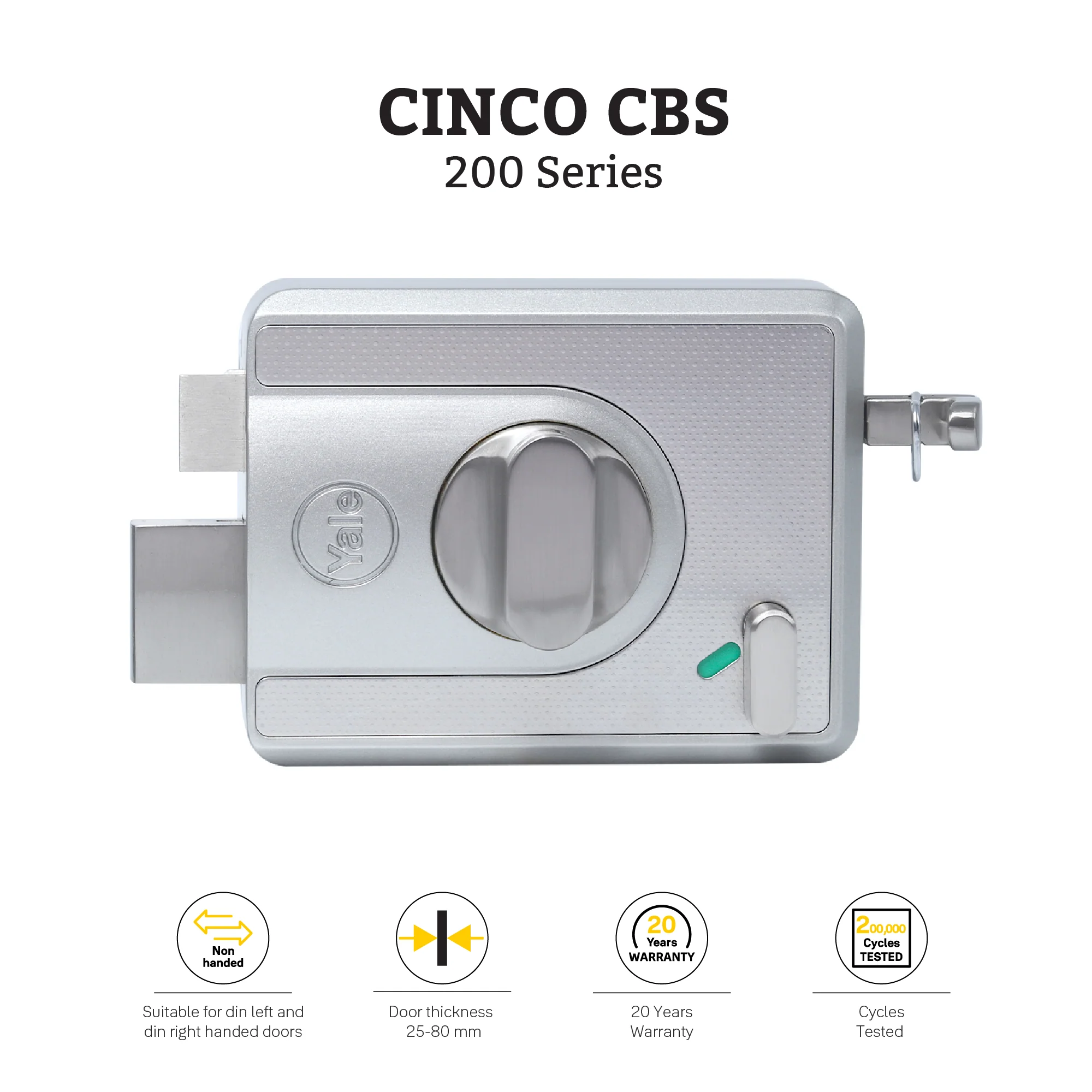 CBS-Cinco Stark Series Premium Rim Main Door Lock , Knob Inside, Silver - Image 3