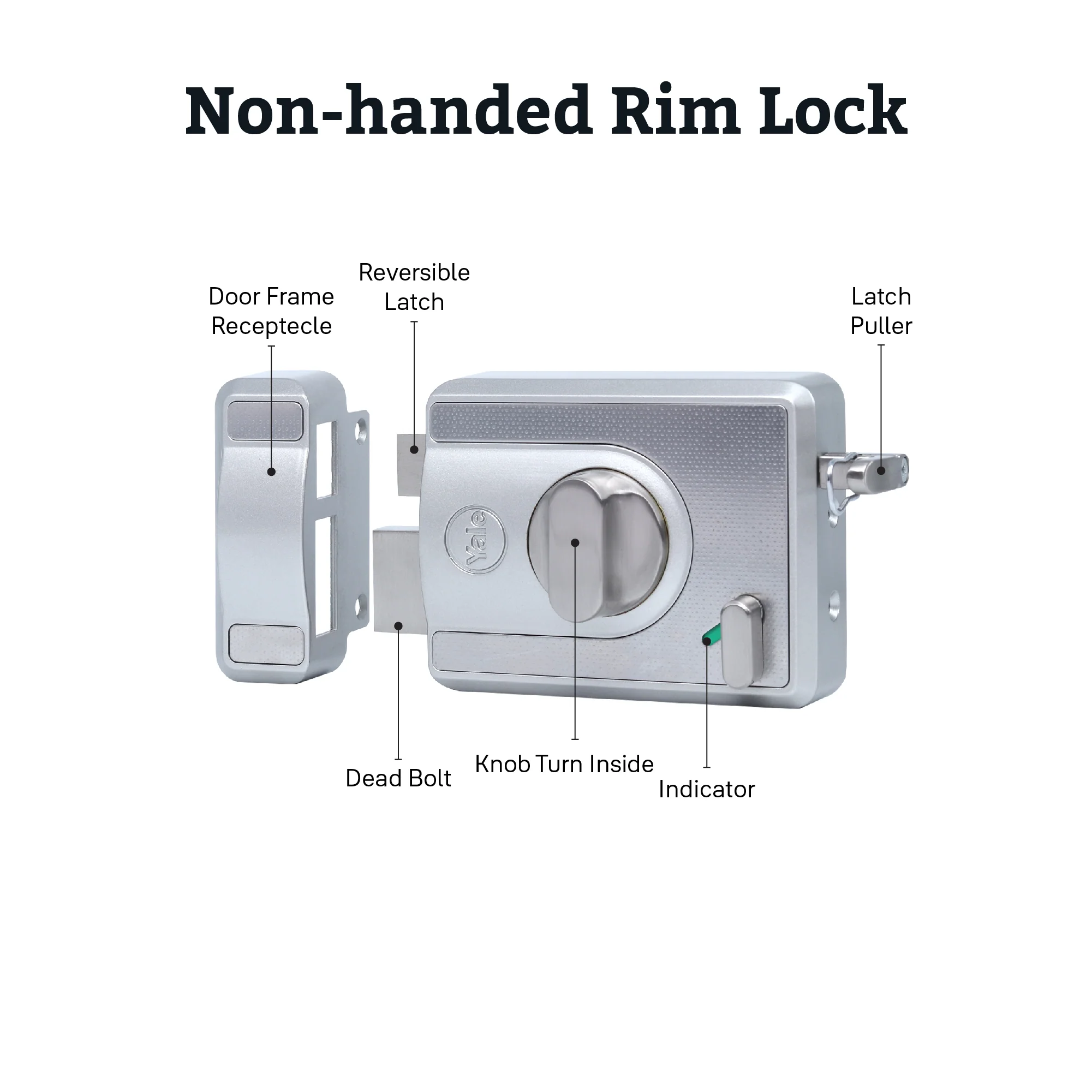 CBS-Cinco Stark Series Premium Rim Main Door Lock , Knob Inside, Silver - Image 4