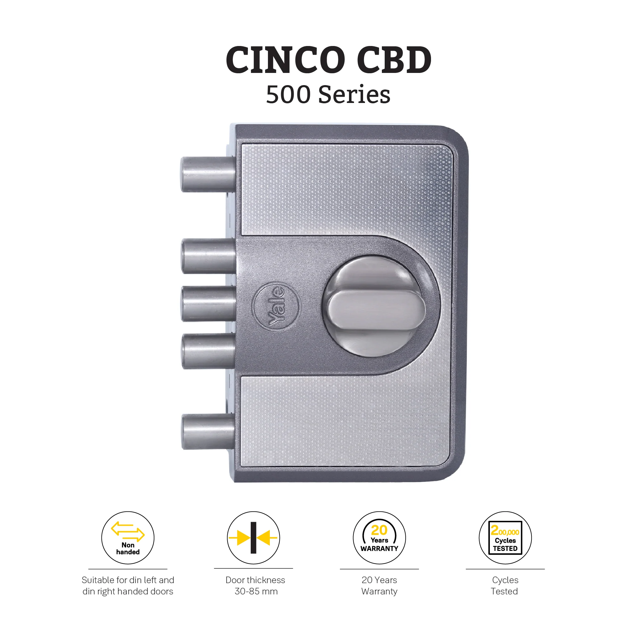 CBD-Cinco 500 Series 5 Dead Bolt Main Door RIM Lock, Knob Inside, Grey, With Dimple Keys - Image 3