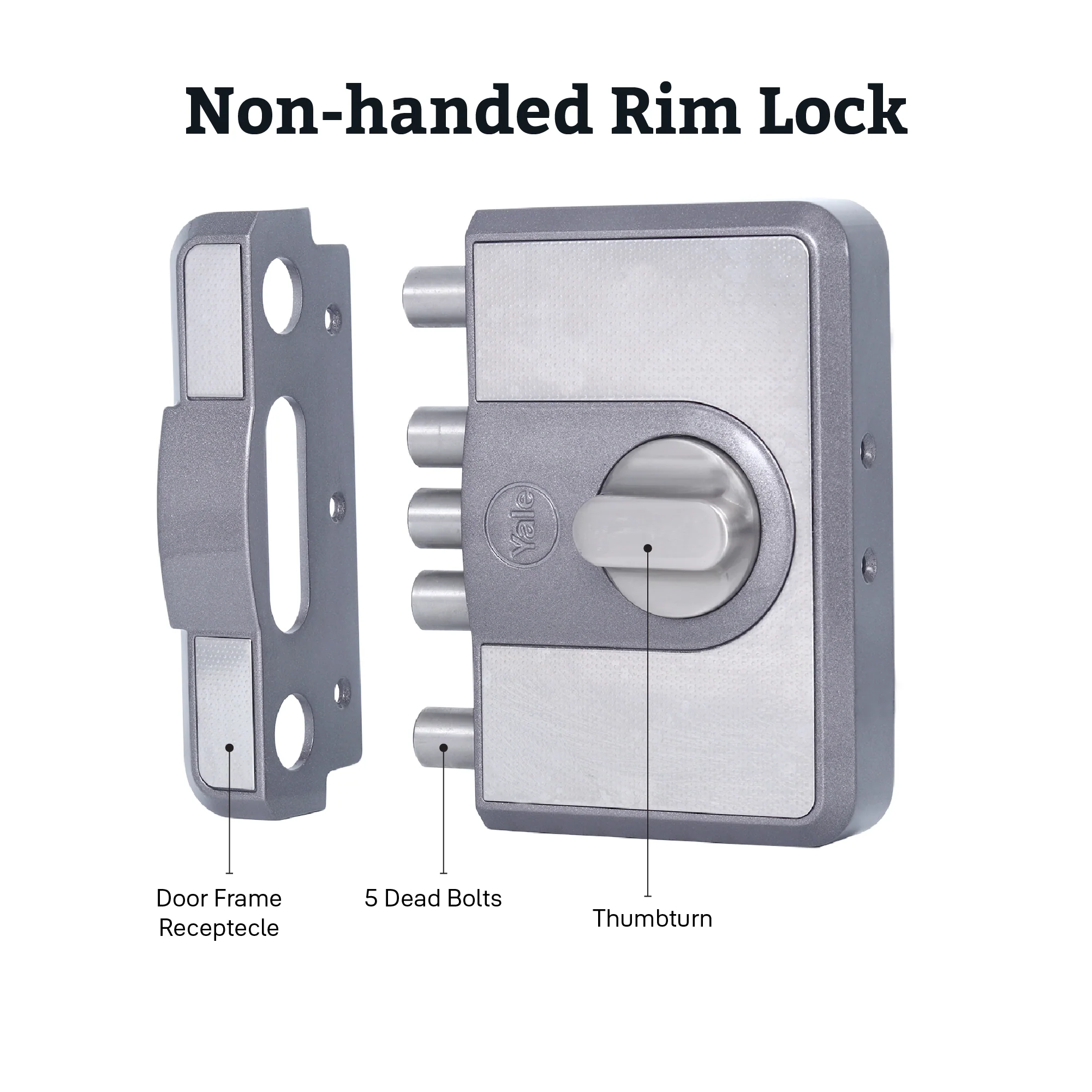 CBD-Cinco 500 Series 5 Dead Bolt Main Door RIM Lock, Knob Inside, Grey, With Dimple Keys - Image 4