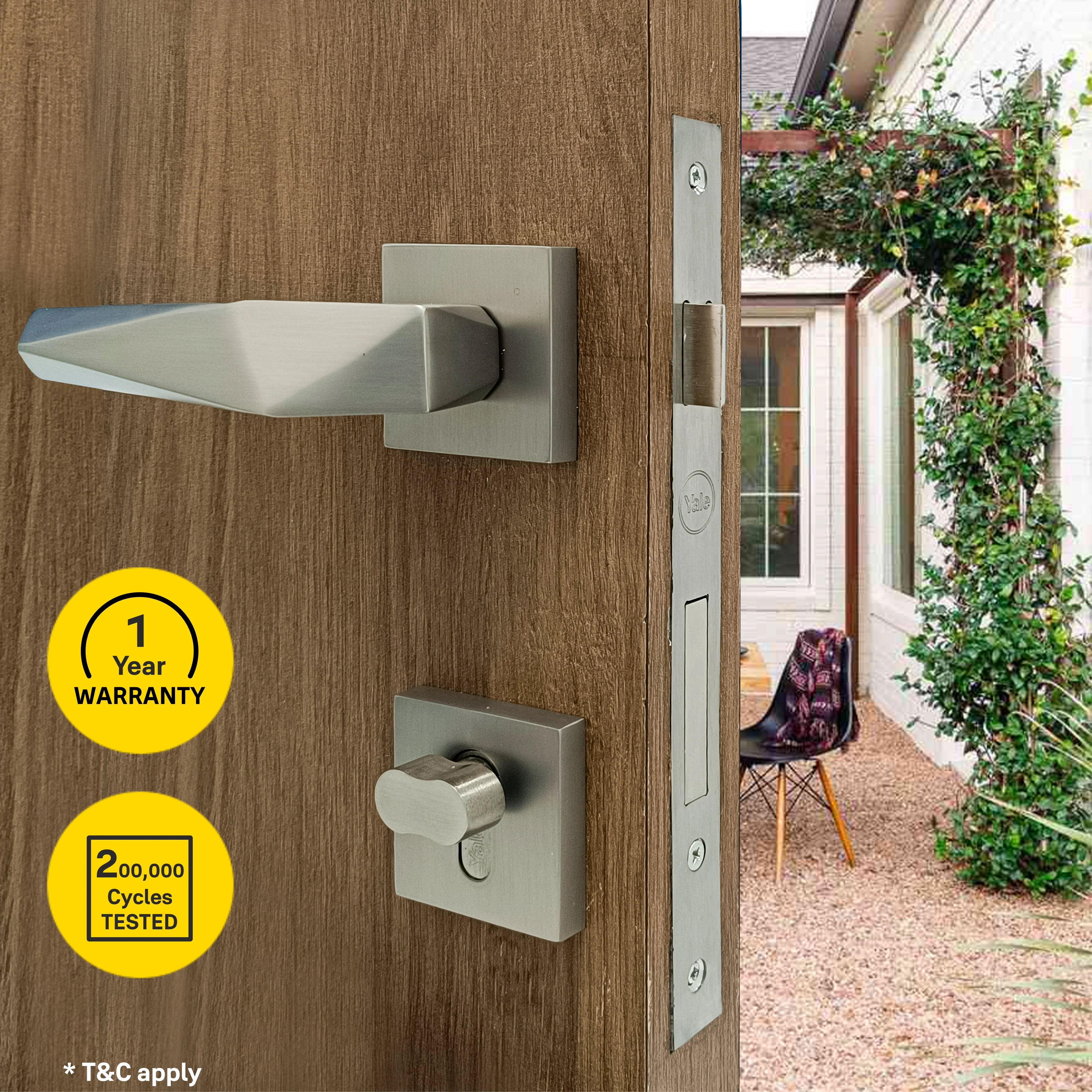 SM-01-01-01 Yale SM series Mortise Lock Comboset with Rose and Escutcheons, Cylinder with Knob inside and keys Outside, SS Finish - Image 10