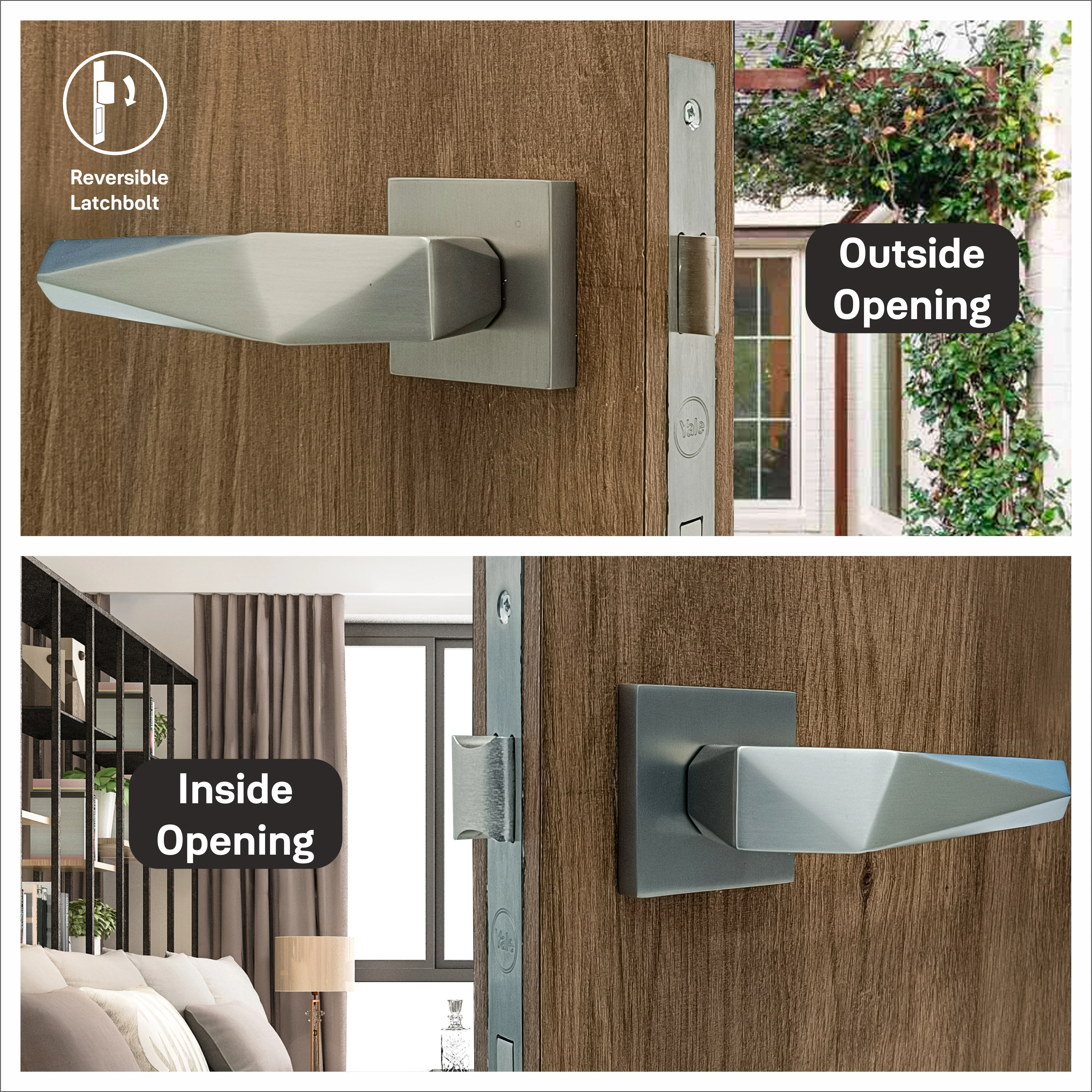 SM-01-01-01 Yale SM series Mortise Lock Comboset with Rose and Escutcheons, Cylinder with Knob inside and keys Outside, SS Finish - Image 12