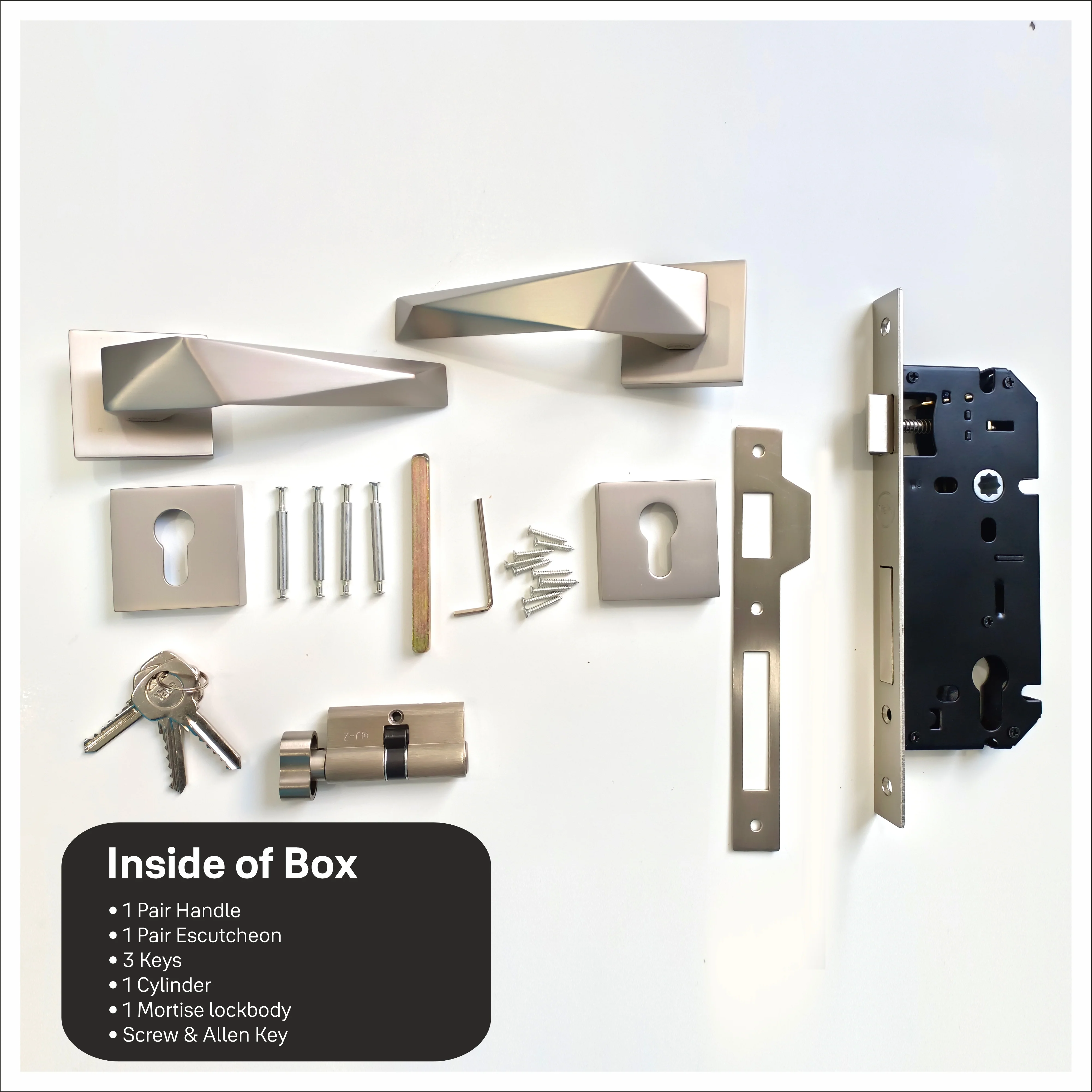 SM-01-01-01 Yale SM series Mortise Lock Comboset with Rose and Escutcheons, Cylinder with Knob inside and keys Outside, SS Finish - Image 13