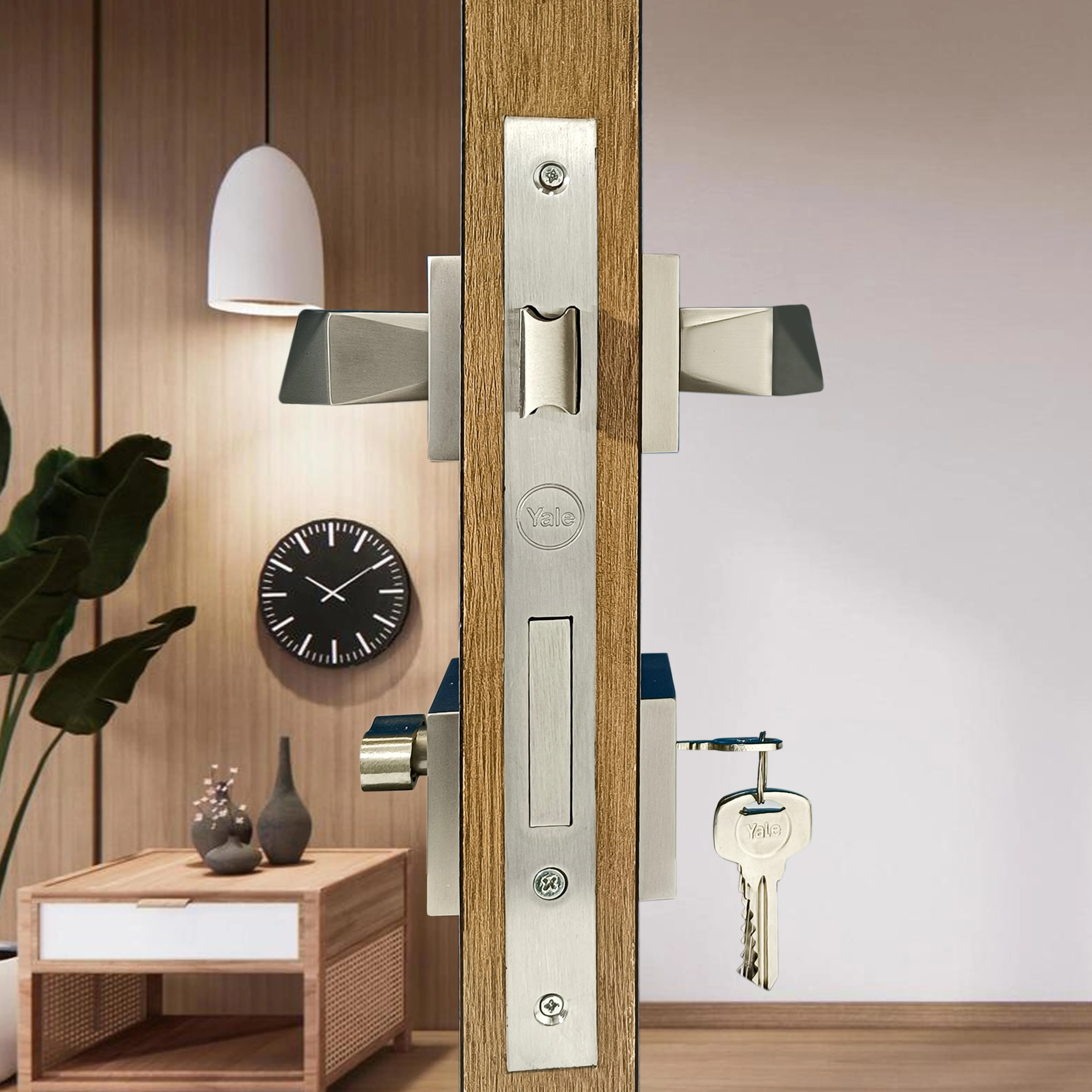 SM-01-01-01 Yale SM series Mortise Lock Comboset with Rose and Escutcheons, Cylinder with Knob inside and keys Outside, SS Finish - Image 3