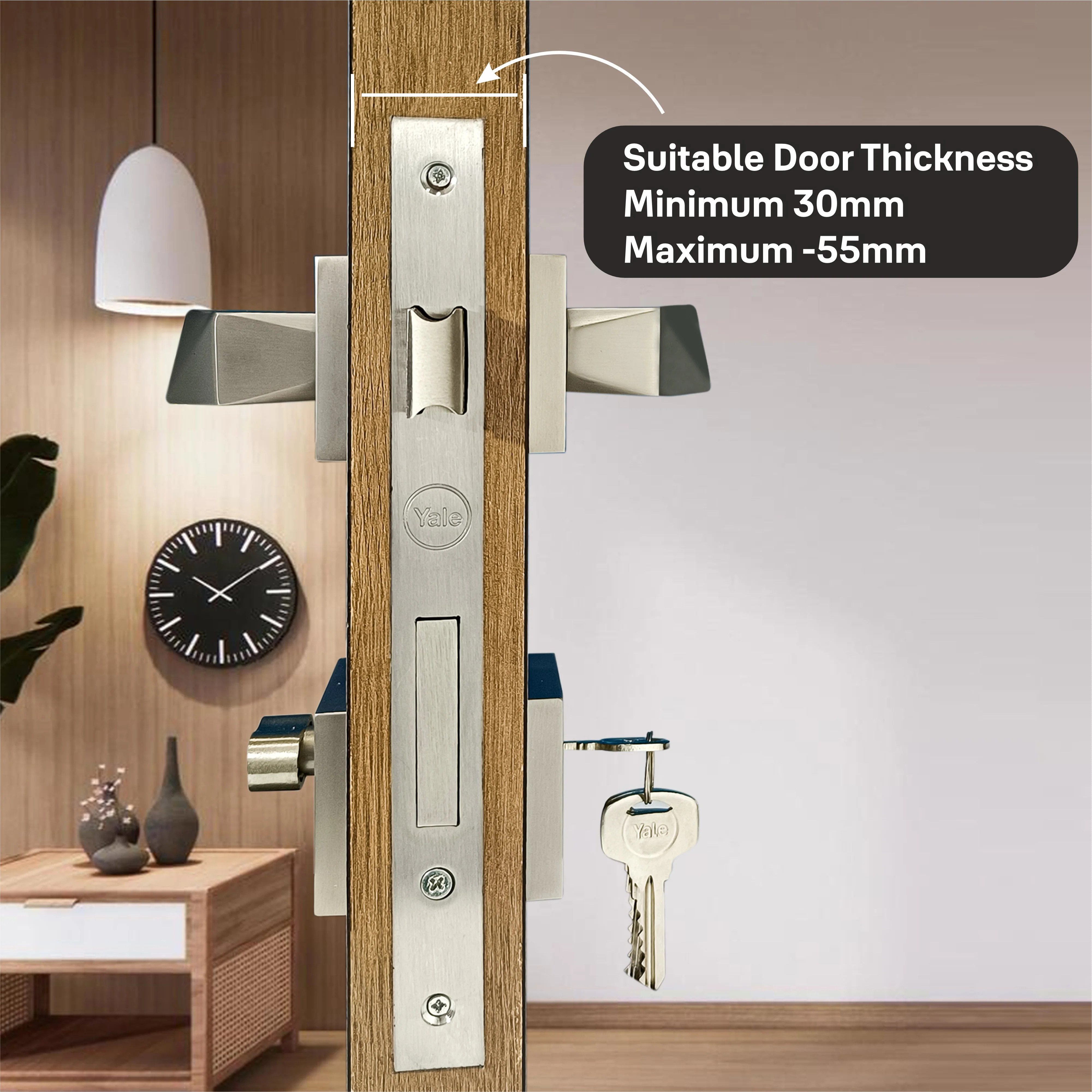 SM-01-01-01 Yale SM series Mortise Lock Comboset with Rose and Escutcheons, Cylinder with Knob inside and keys Outside, SS Finish - Image 9