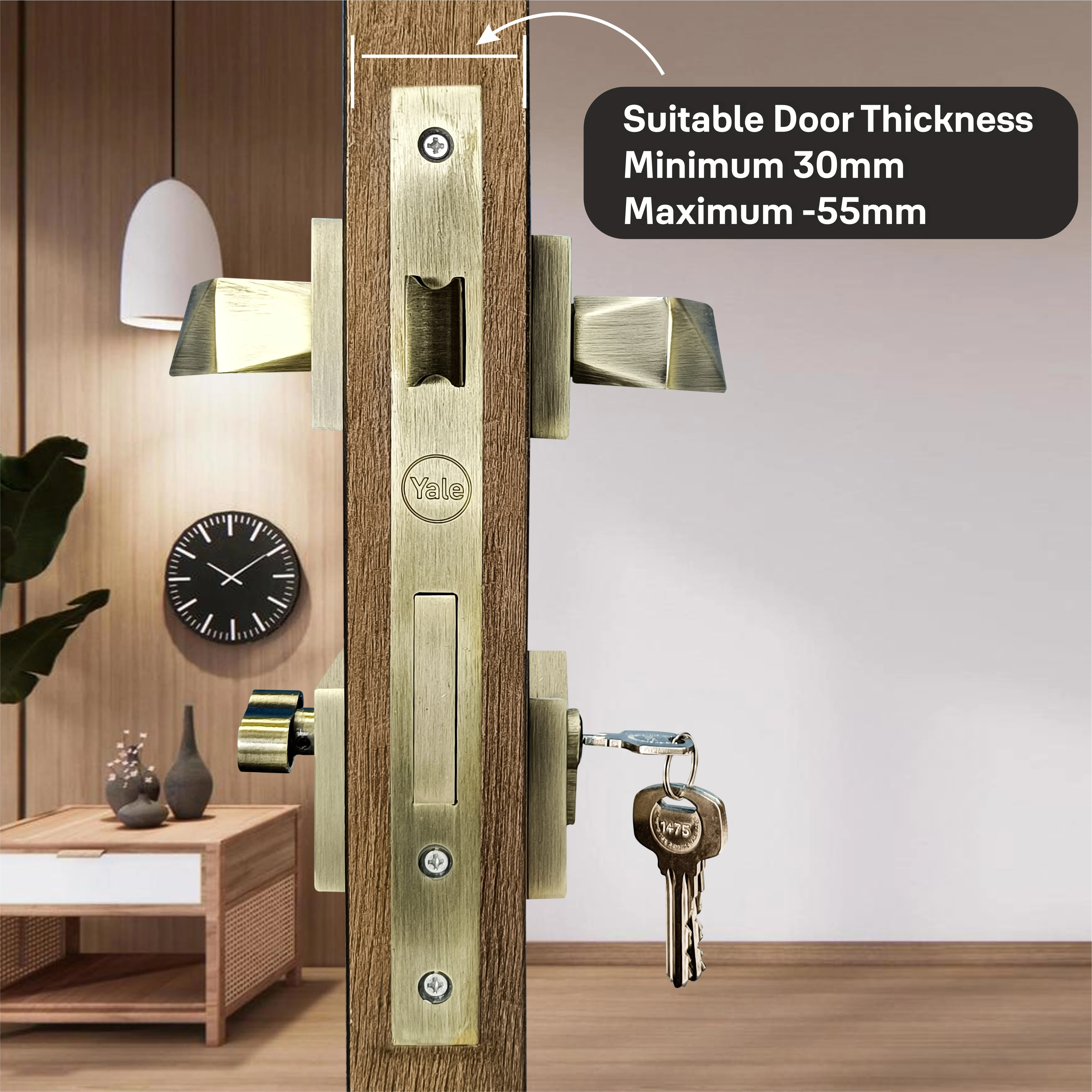 SM-01-01-02 Yale SM series Mortise Lock Comboset with Rose and Escutcheons, Cylinder with Knob inside and keys Outside, AB Finish - Image 5