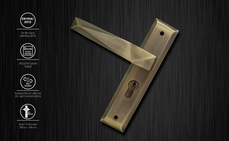 SM-01-02-02 Yale SM series Mortise Lock Comboset with backplated Handle, Cylinder with Knob inside and keys Outside, Antique Brass - Image 4