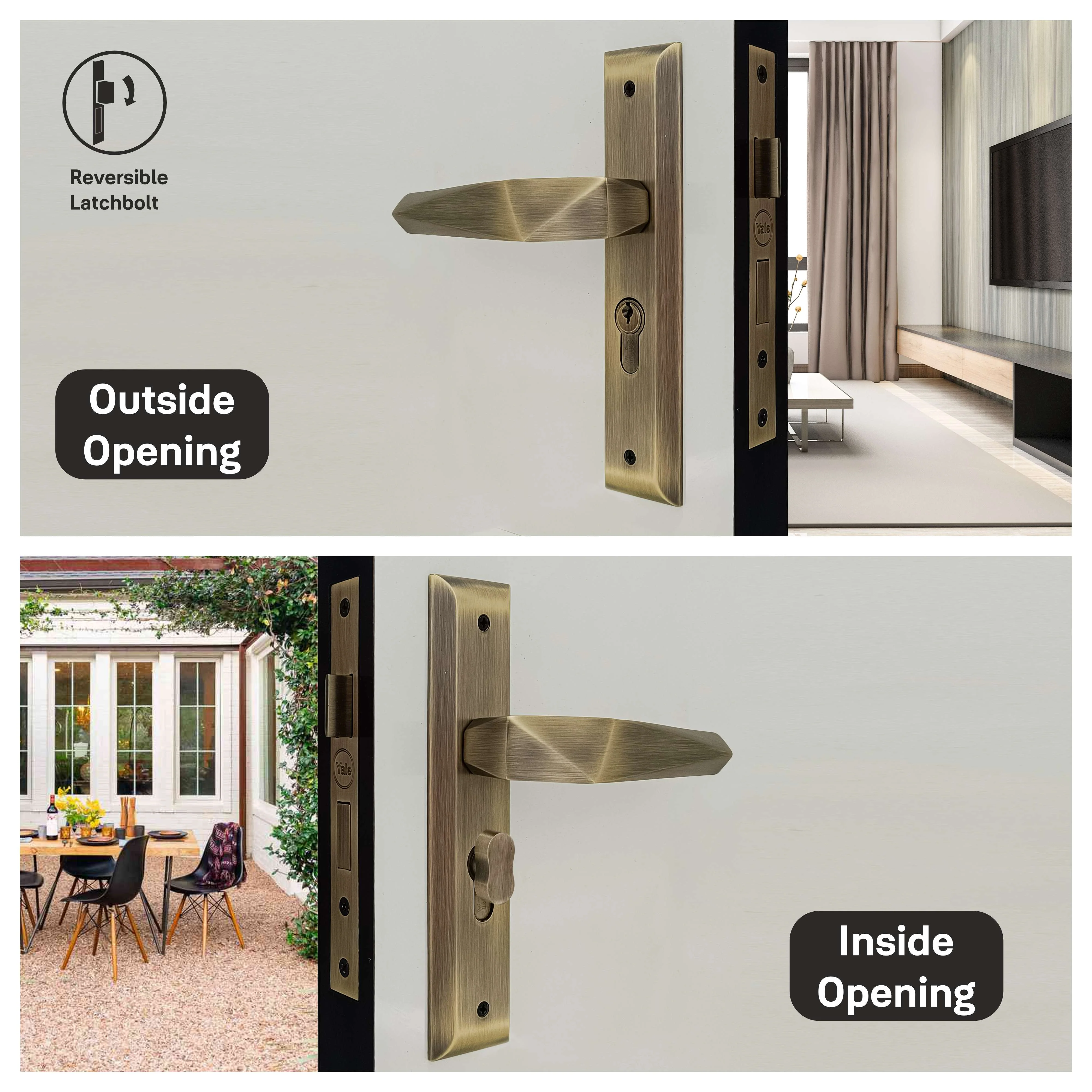 SM-01-02-02 Yale SM series Mortise Lock Comboset with backplated Handle, Cylinder with Knob inside and keys Outside, Antique Brass - Image 6