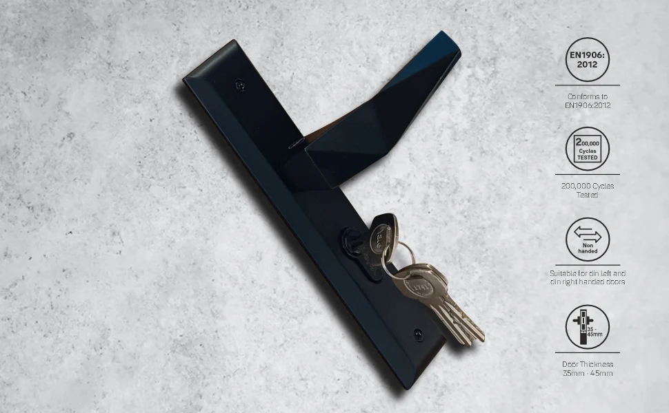 SM-01-02-03 Yale SM series Mortise Lock Comboset with backplated Handle, Cylinder with Knob inside and keys Outside, Black Matt Finish - Image 7