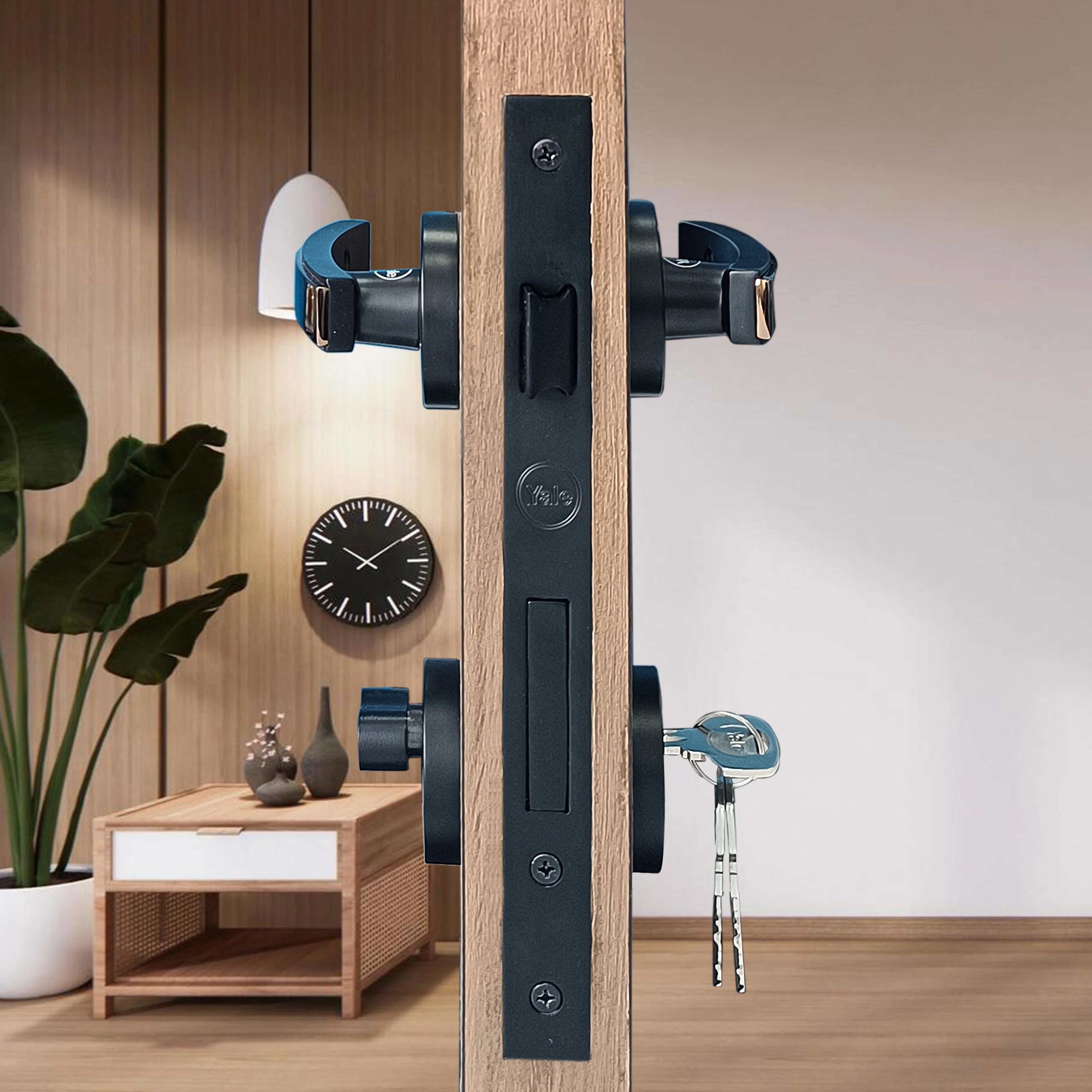 SM-04-01-03 Yale SM series Mortise Lock Comboset, Cylinder with Knob inside and keys Outside, Black and Rose Gold Dual Finish - Image 3