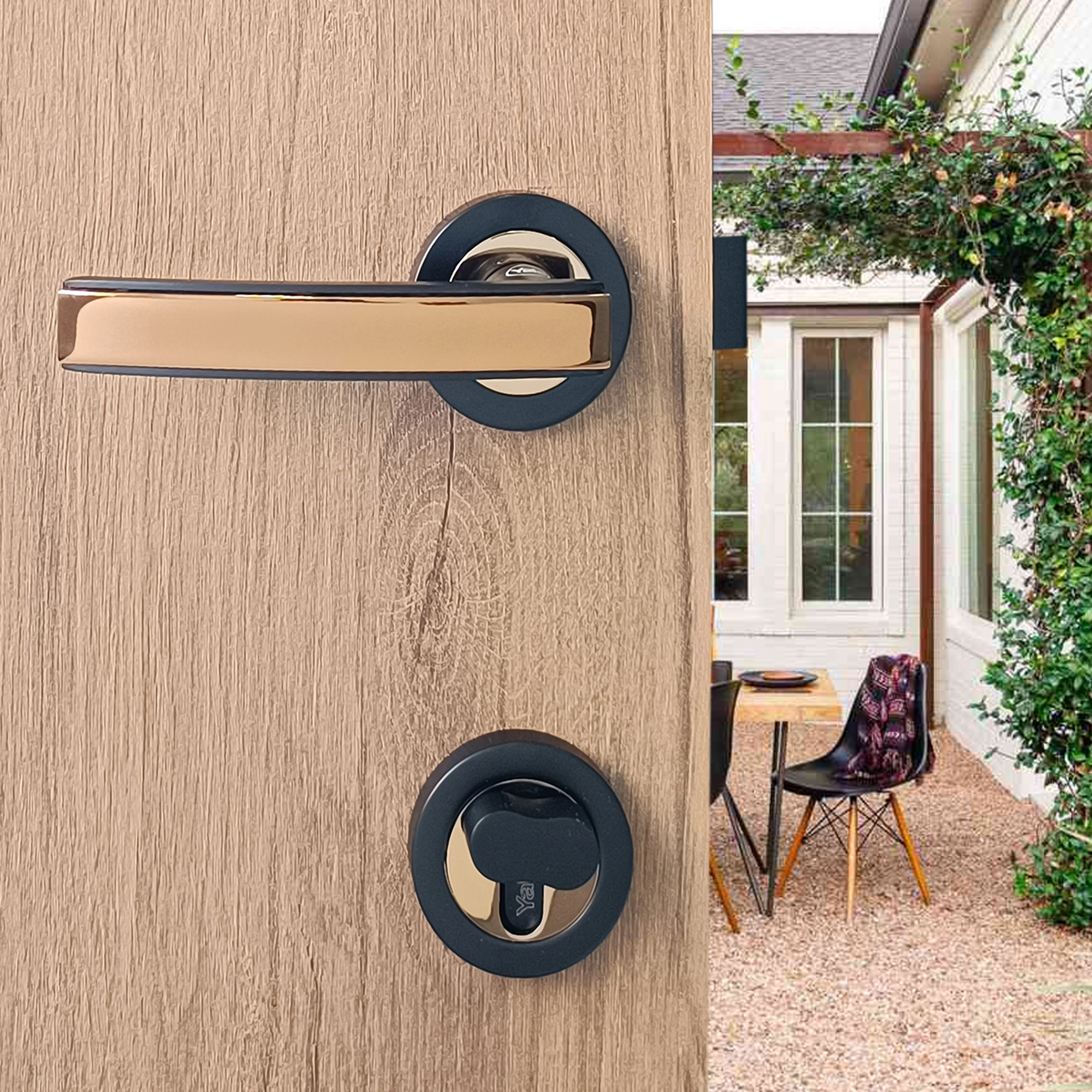 SM-04-01-03 Yale SM series Mortise Lock Comboset, Cylinder with Knob inside and keys Outside, Black and Rose Gold Dual Finish - Image 4