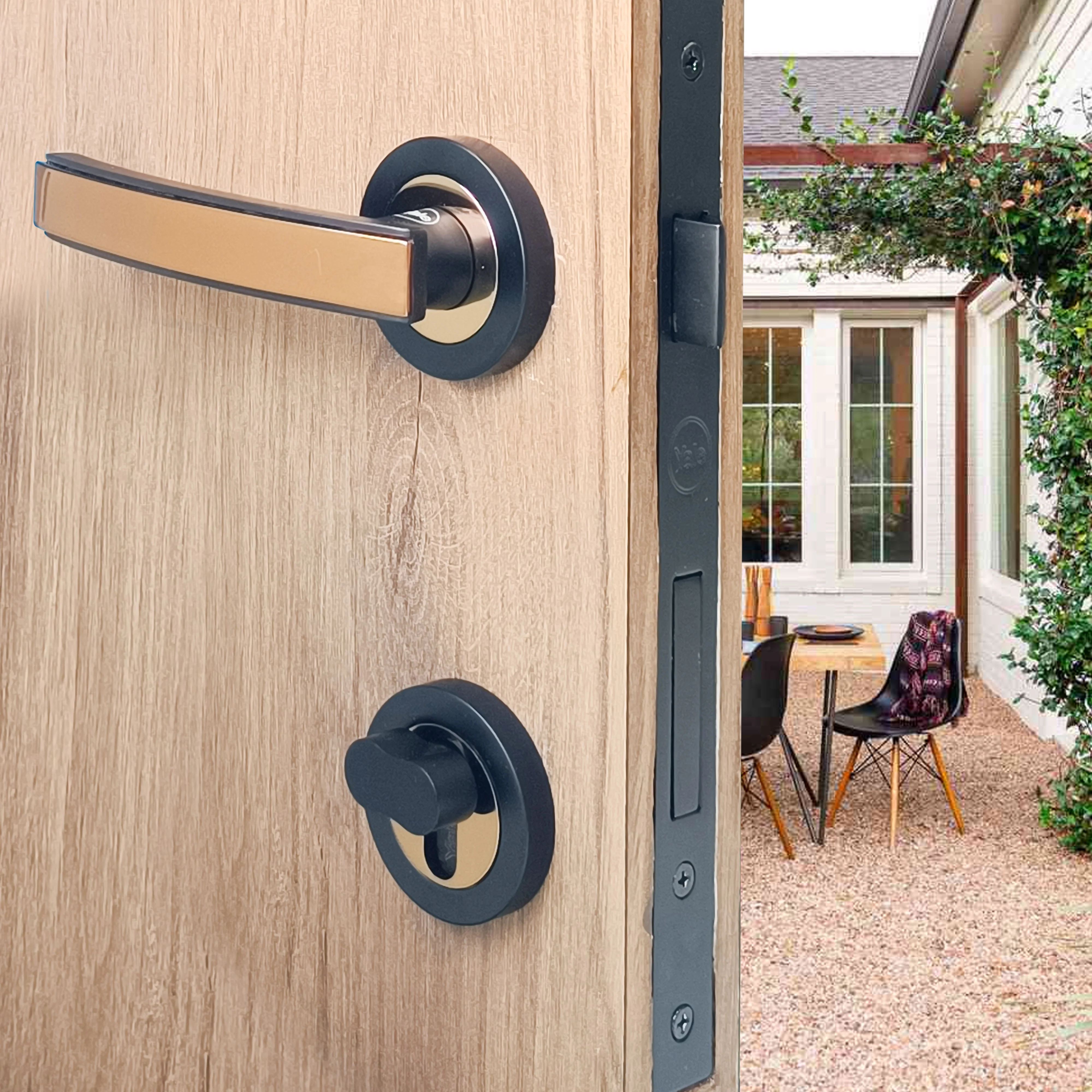 SM-04-01-03 Yale SM series Mortise Lock Comboset, Cylinder with Knob inside and keys Outside, Black and Rose Gold Dual Finish - Image 5