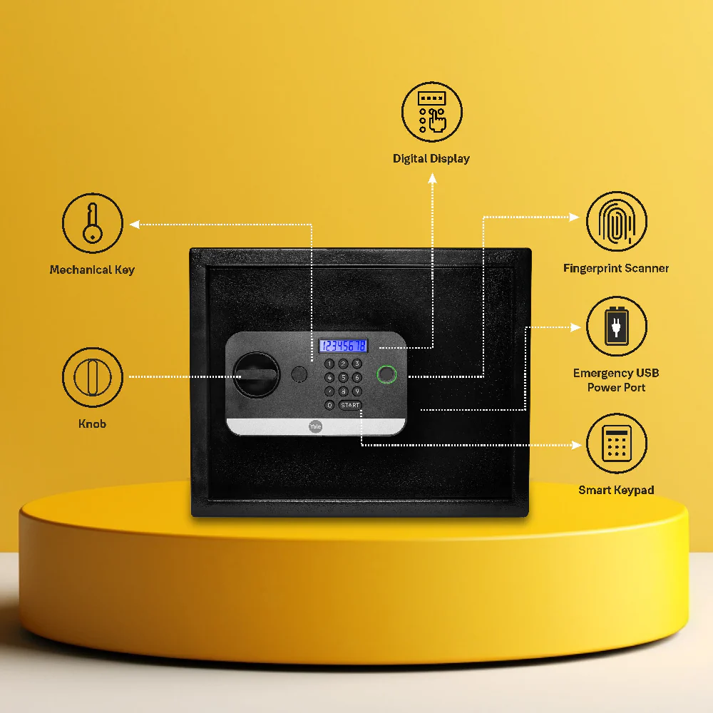 Yale Stellar 300 Biometric Safe locker with Keypad- Large for Home & Office, 27 Litres - Image 4