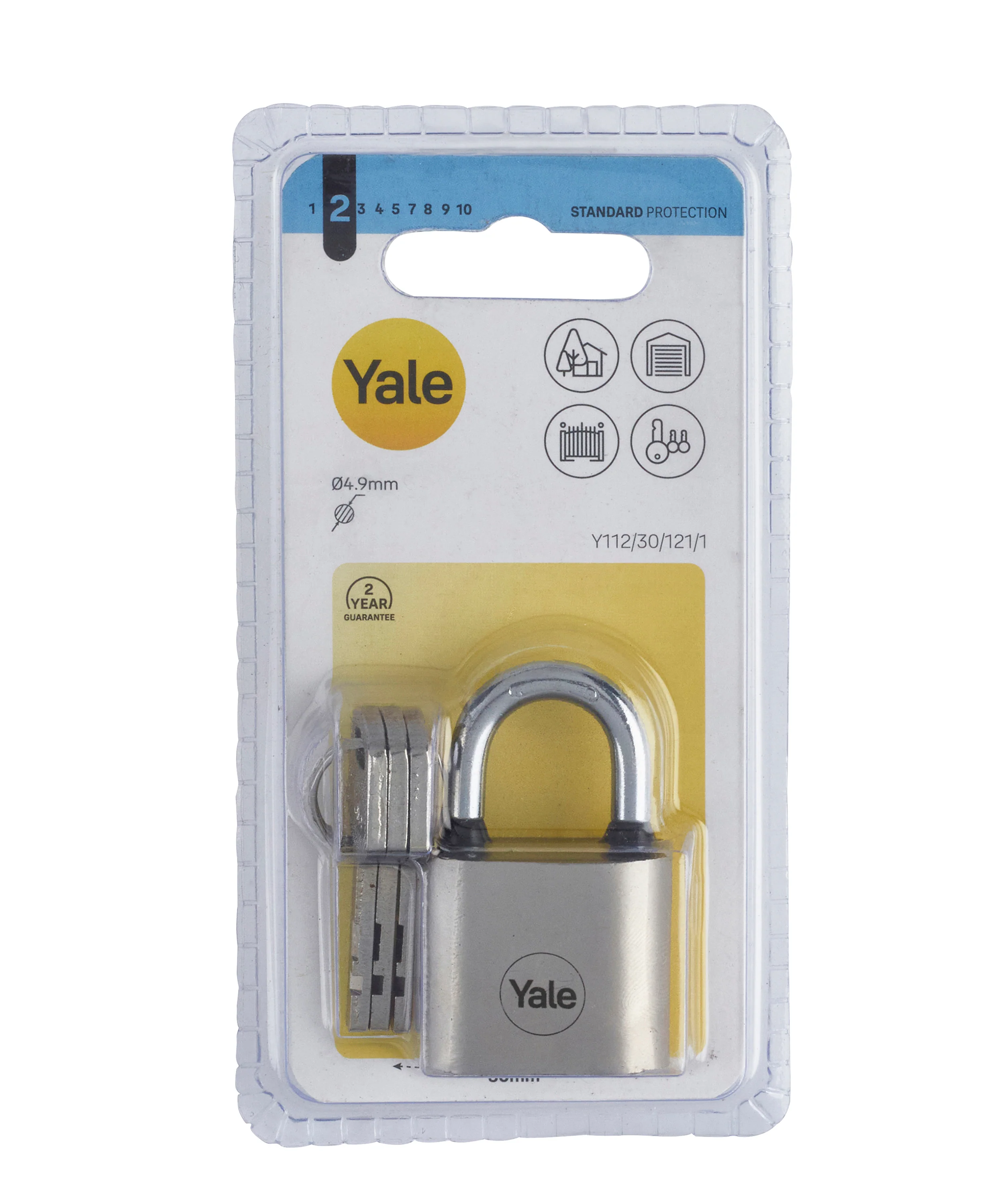 Y112/30/121/1 Yale 30mm Iron Disc Padlock with3 Retaining Keys (Silver Finish) (Pack of 2) - Image 3