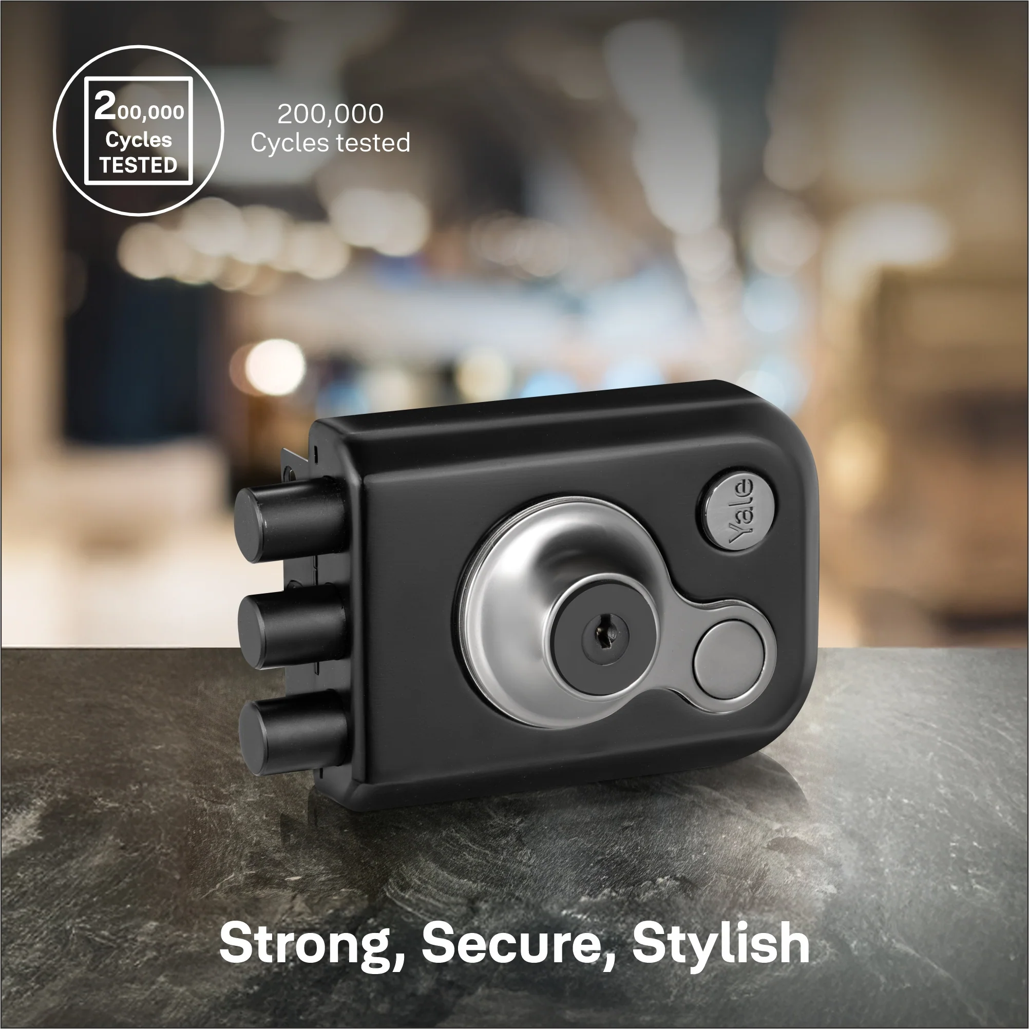 Yale Kratos™ Rim lock – 3 Deadbolt main door lock (KRT-3B-DC-BM/BN)  Brass Matt (BM) / Brushed Nickel (BN) - Image 4