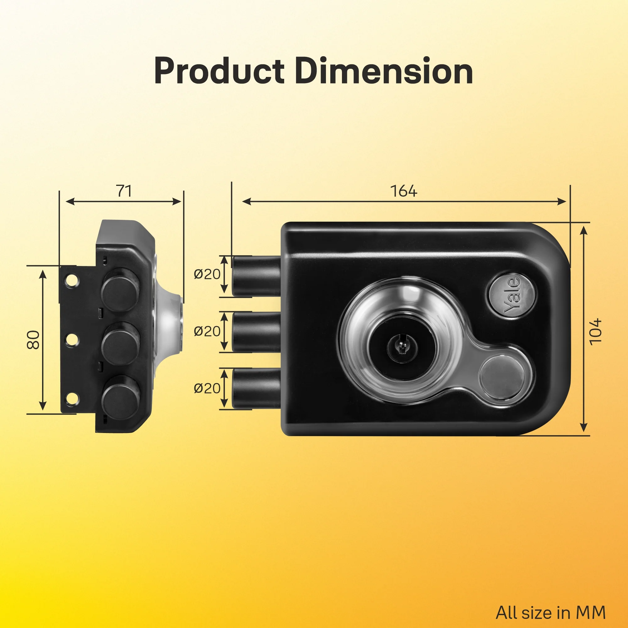 Yale Kratos™ Rim lock – 3 Deadbolt main door lock (KRT-3B-DC-BM/BN)  Brass Matt (BM) / Brushed Nickel (BN) - Image 8