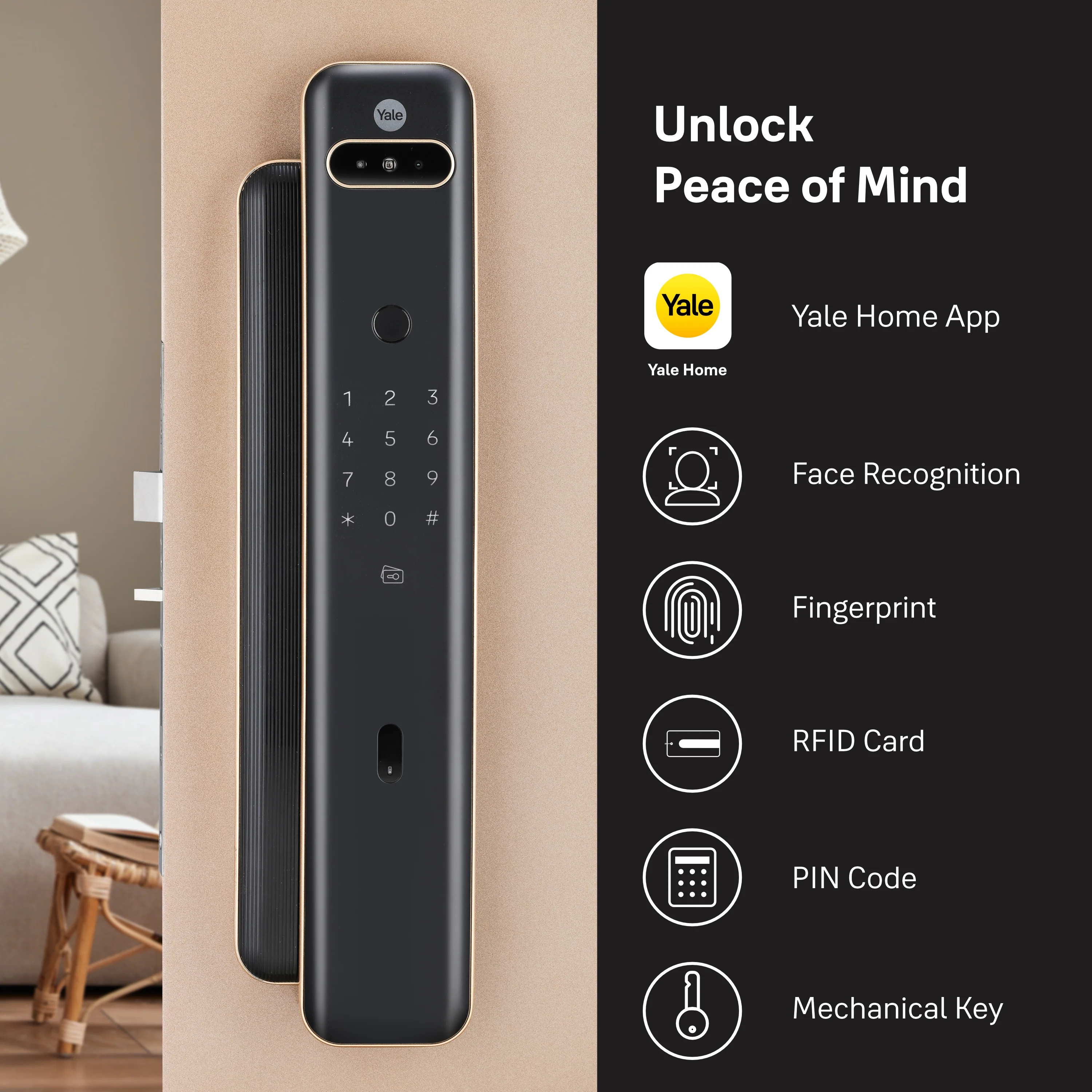 Yale Luna Pro+ Smart Lock with Face scan technology, Fingerprint, PIN, RFID and Manual Key (Bluetooth Module and Wifi Bridge Included) - Image 3