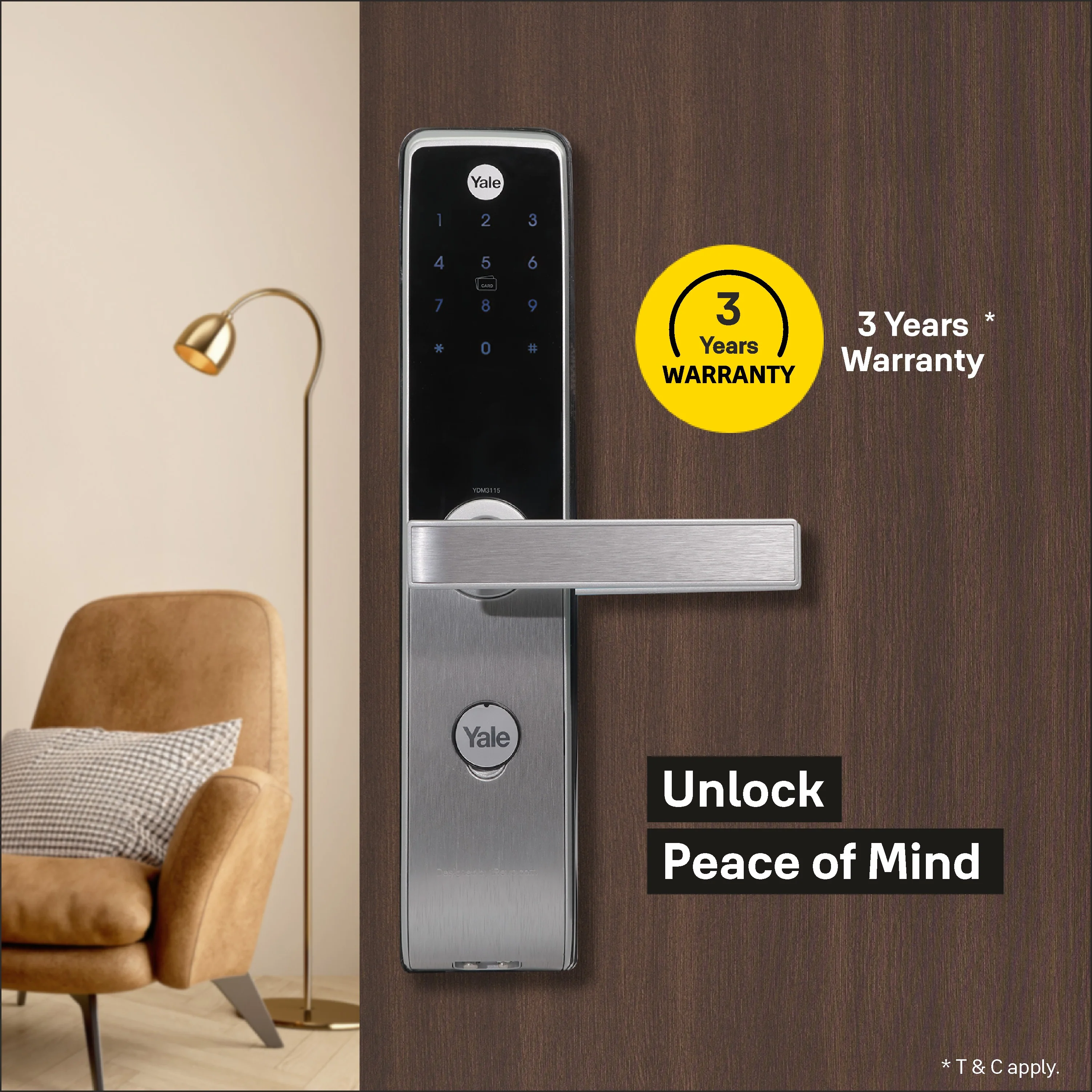 YDM 3115 AV Series- Smart Lock, Silver with PIN, RFID and Mechanical card - Image 3