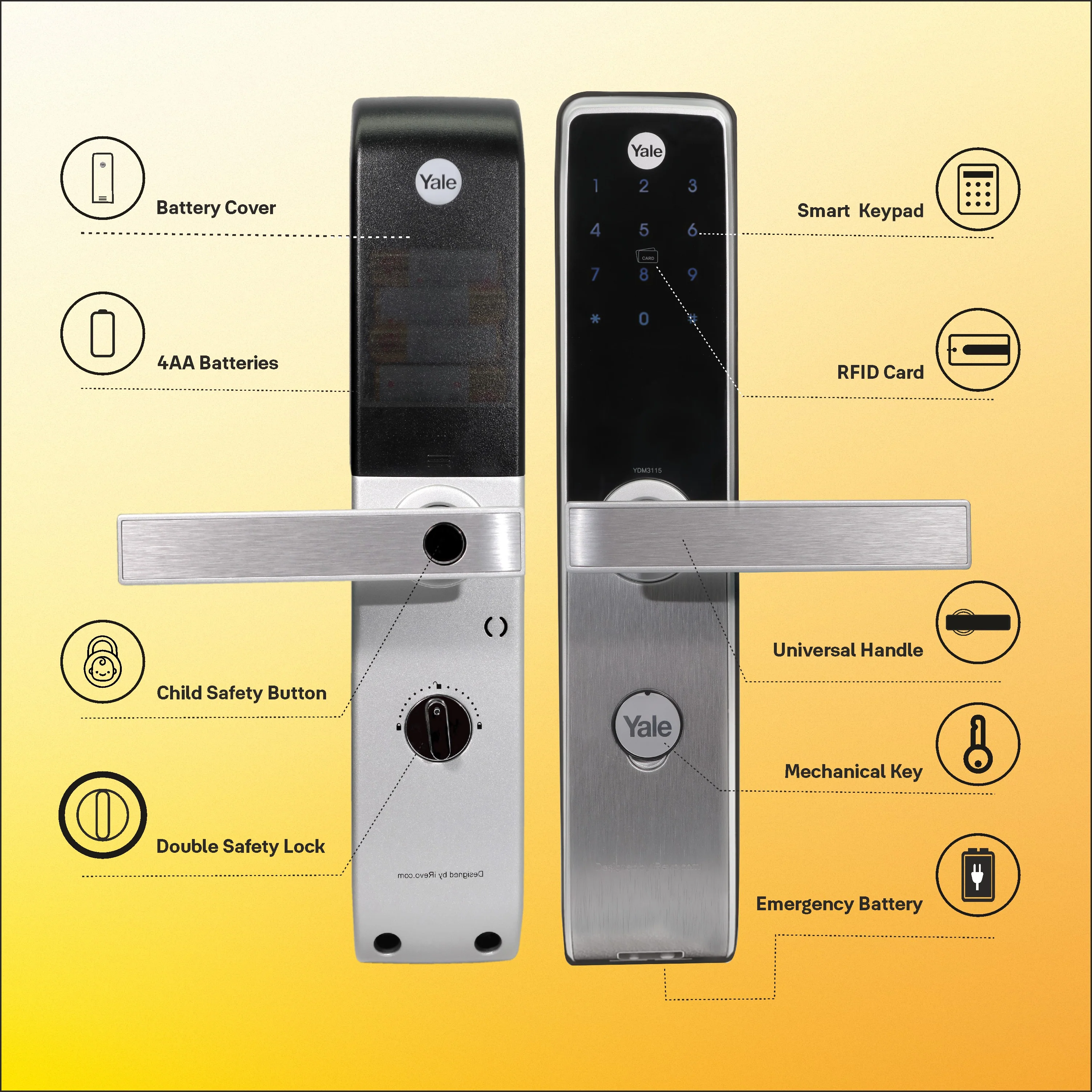 YDM 3115 AV Series- Smart Lock, Silver with PIN, RFID and Mechanical card - Image 5