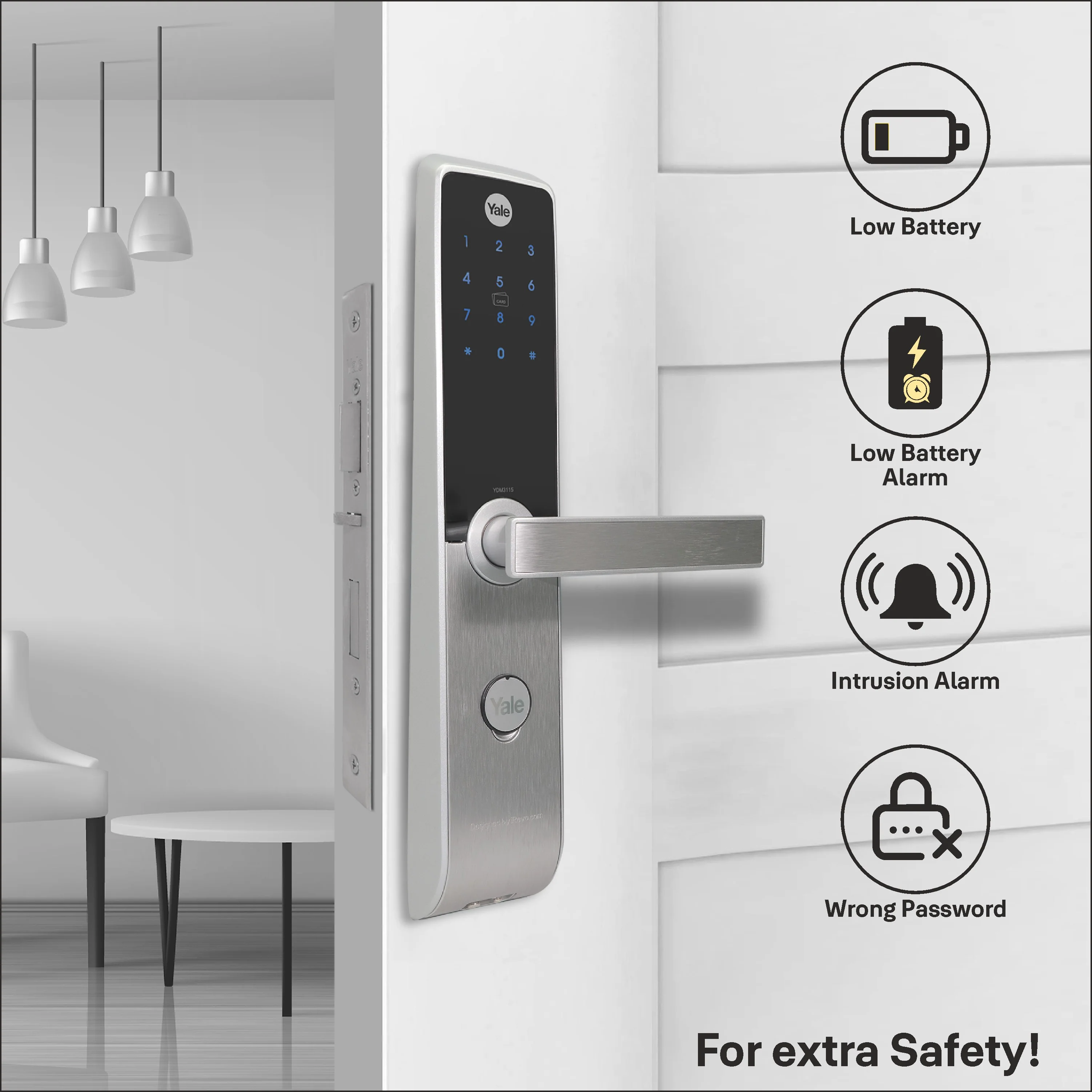 YDM 3115 AV Series- Smart Lock, Silver with PIN, RFID and Mechanical card - Image 7
