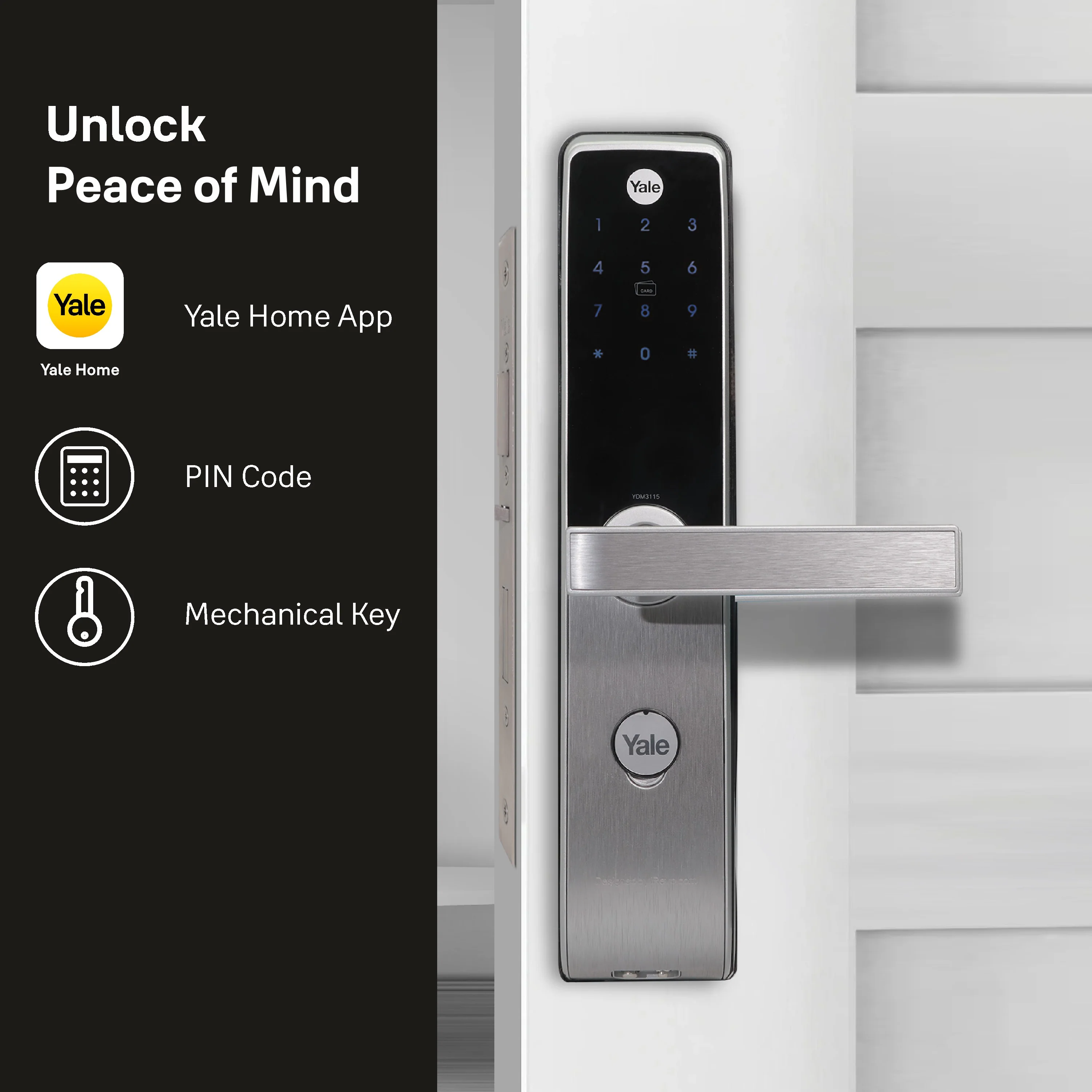YDM 3115 AV Series- Smart Lock, Silver with PIN, RFID and Mechanical card - Image 8