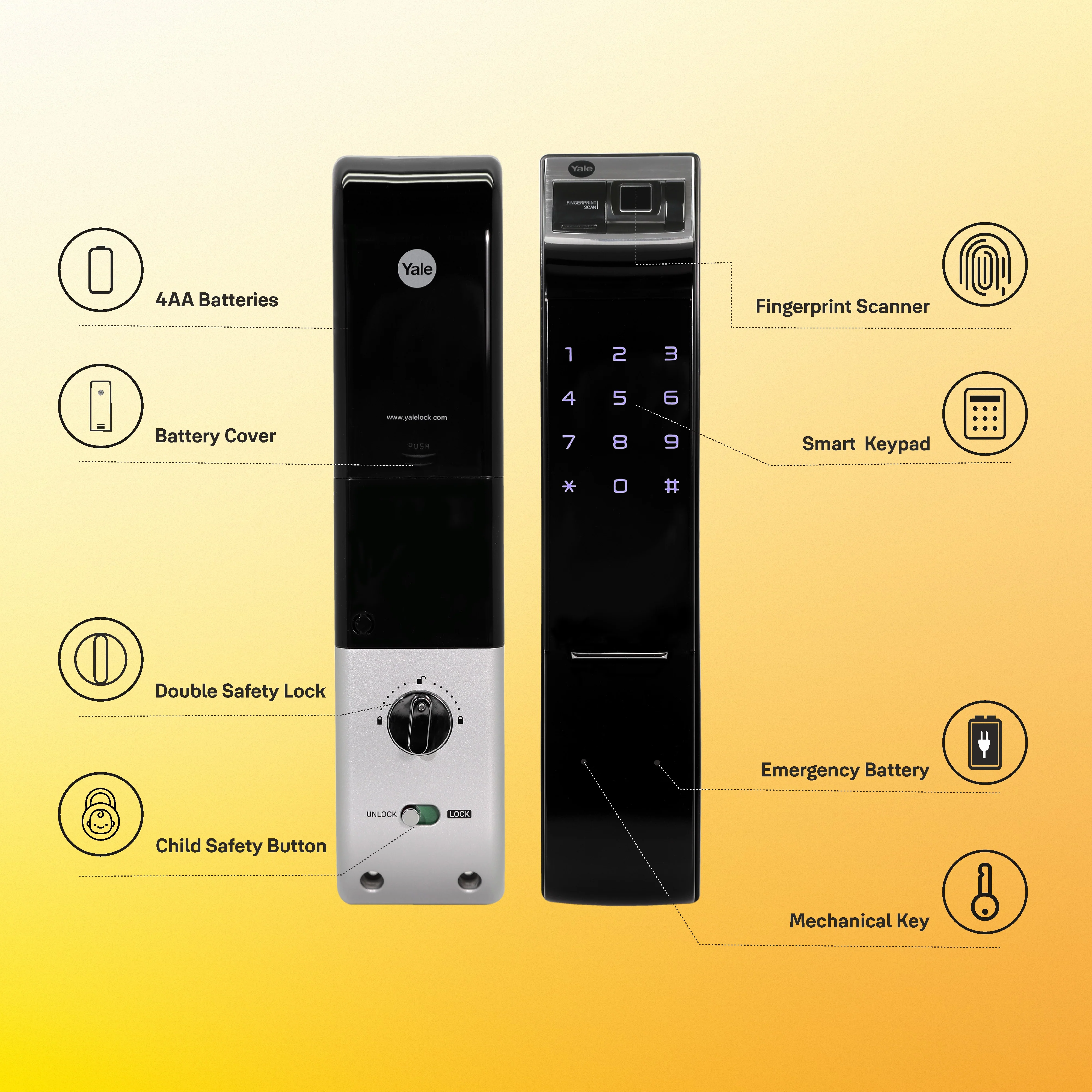 YDM 4109 (Roller Latch) Smart Lock, Black , Without Handle - Image 4