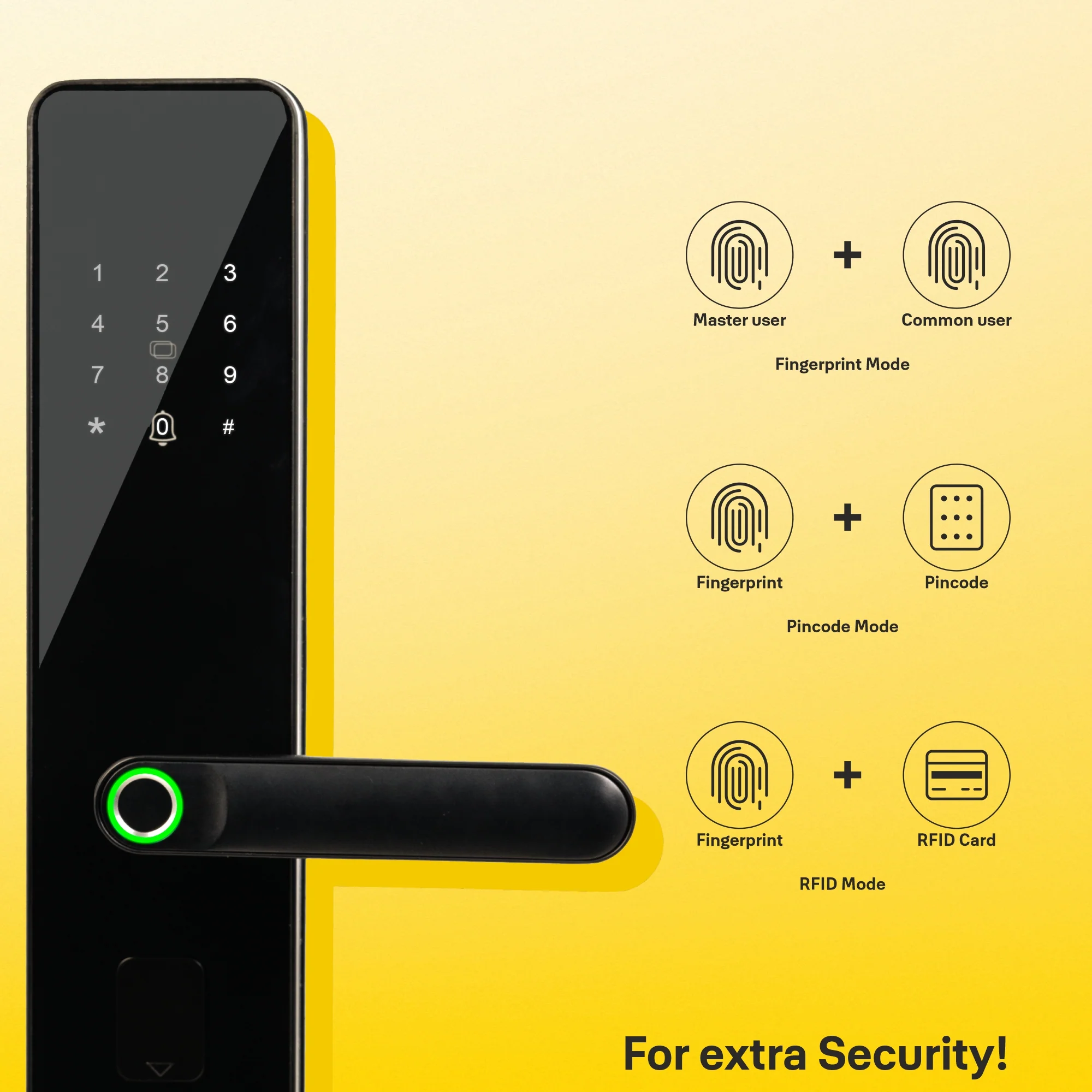 YDME100NxT Smart Door Lock, Fingerprint, PIN, RFID, Manual Key Access (Black) - Image 13