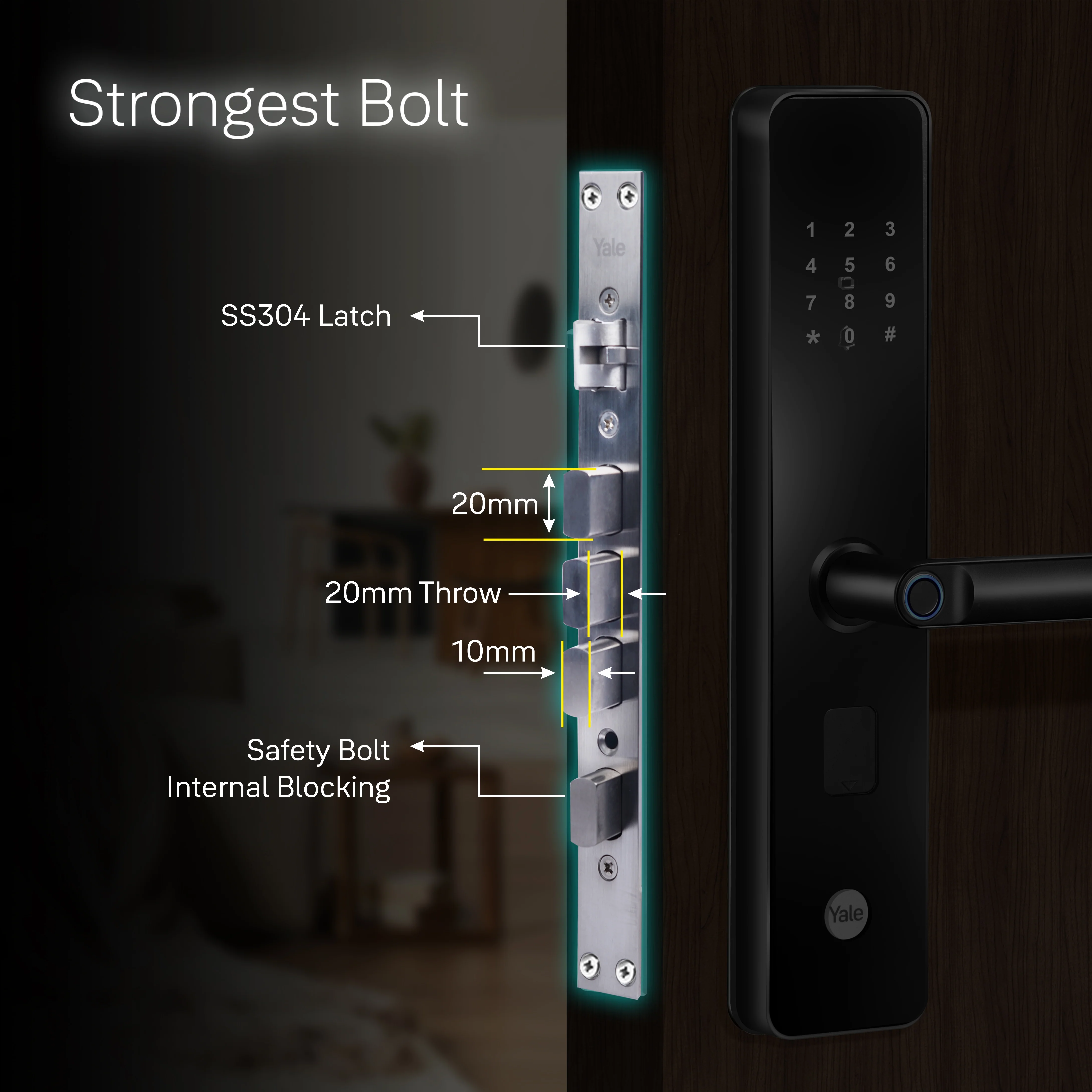 YDME100NxT Smart Door Lock, Fingerprint, PIN, RFID, Manual Key Access (Black) - Image 6