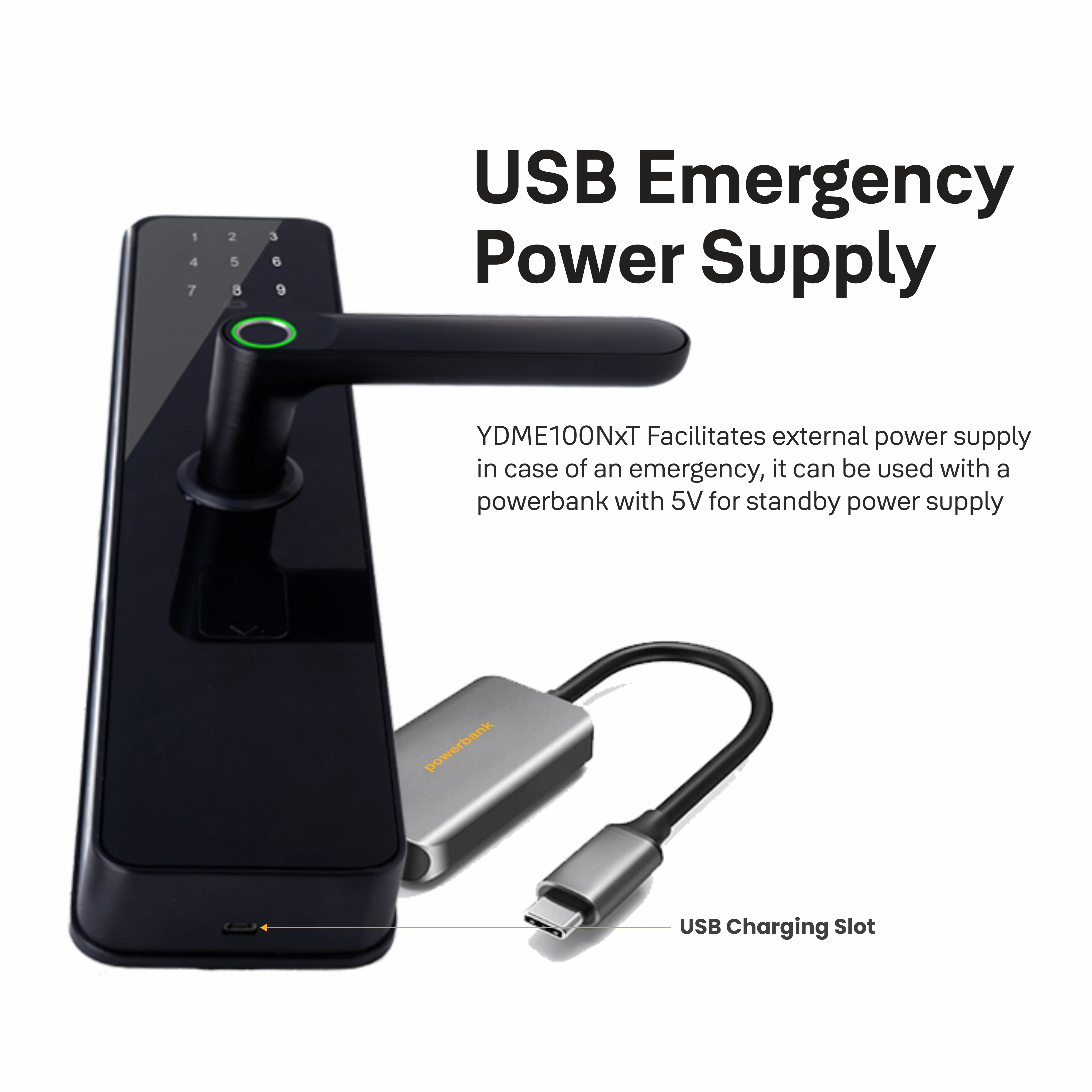 YDME100NxT Smart Door Lock, Fingerprint, PIN, RFID, Manual Key Access (Black) - Image 7