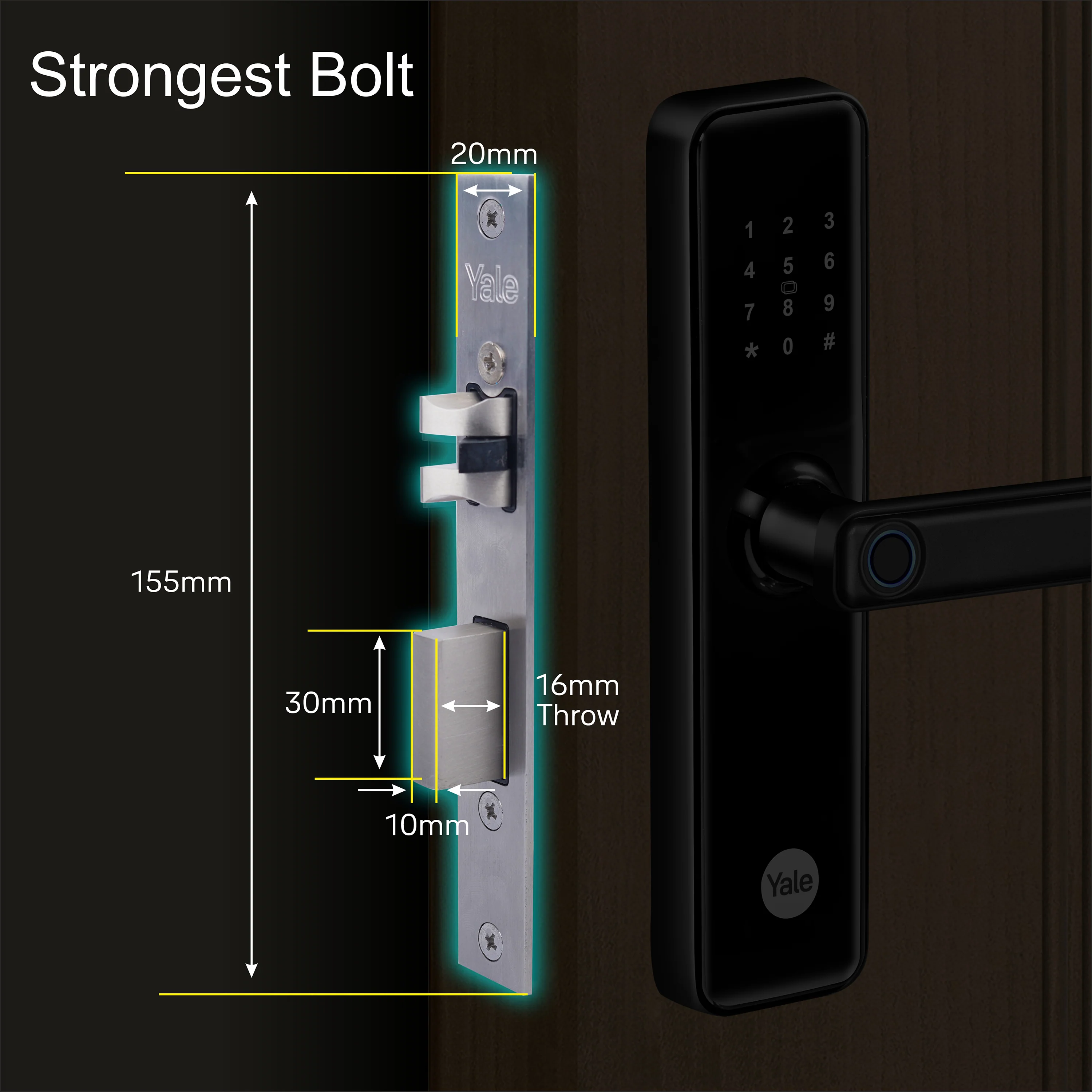 YDME50NxT Smart Door Lock, Black, Fingerprint, PIN, RFID, Manual Key Access - Image 4