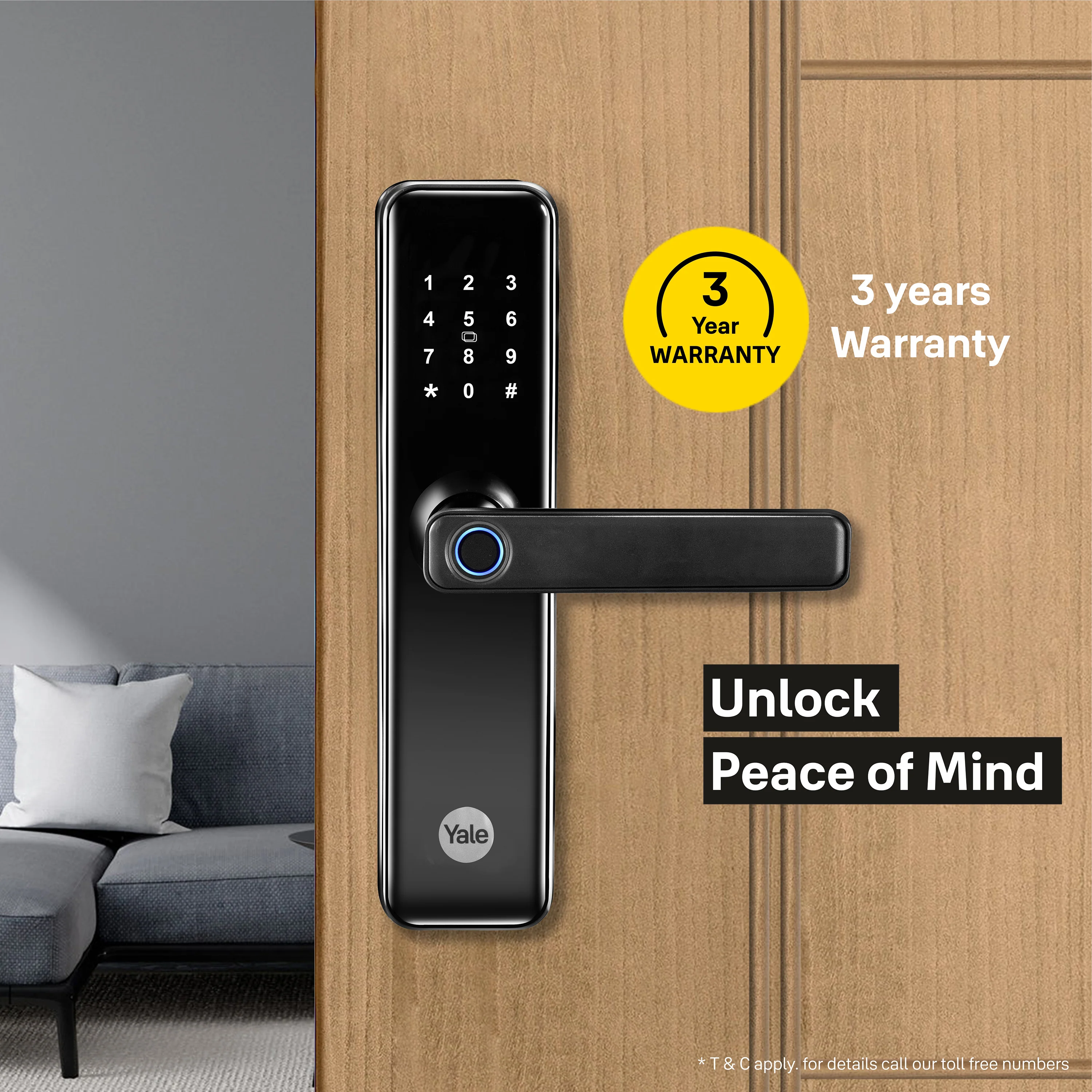 YDME50NxT Smart Door Lock, Black, Fingerprint, PIN, RFID, Manual Key Access - Image 7