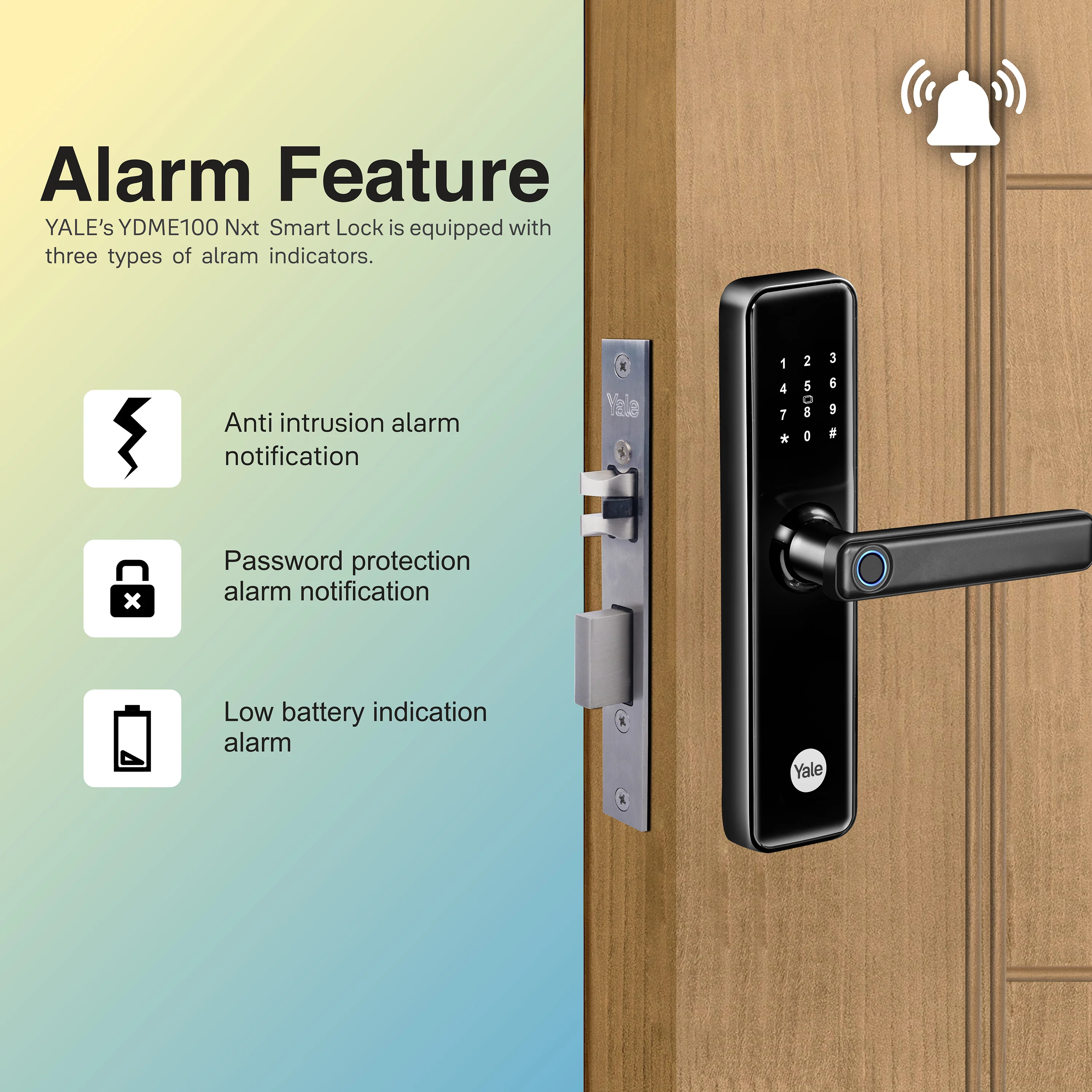 YDME50NxT Smart Door Lock, Black, Fingerprint, PIN, RFID, Manual Key Access - Image 9
