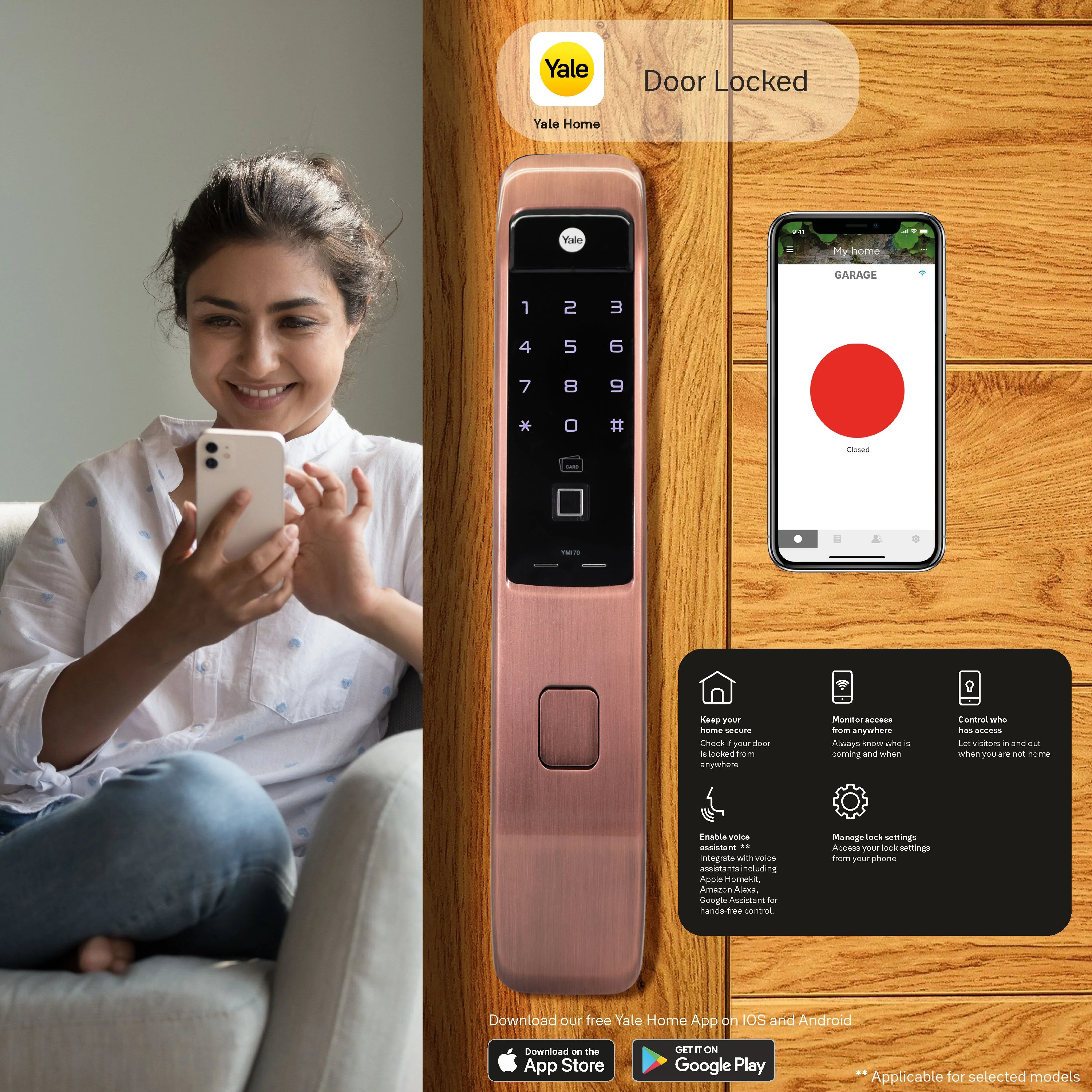 YMI 70 RB - A Series, Push Pull Smart Lock, Red Bronze (Bluetooth Module and Wifi Bridge Included) - Image 4