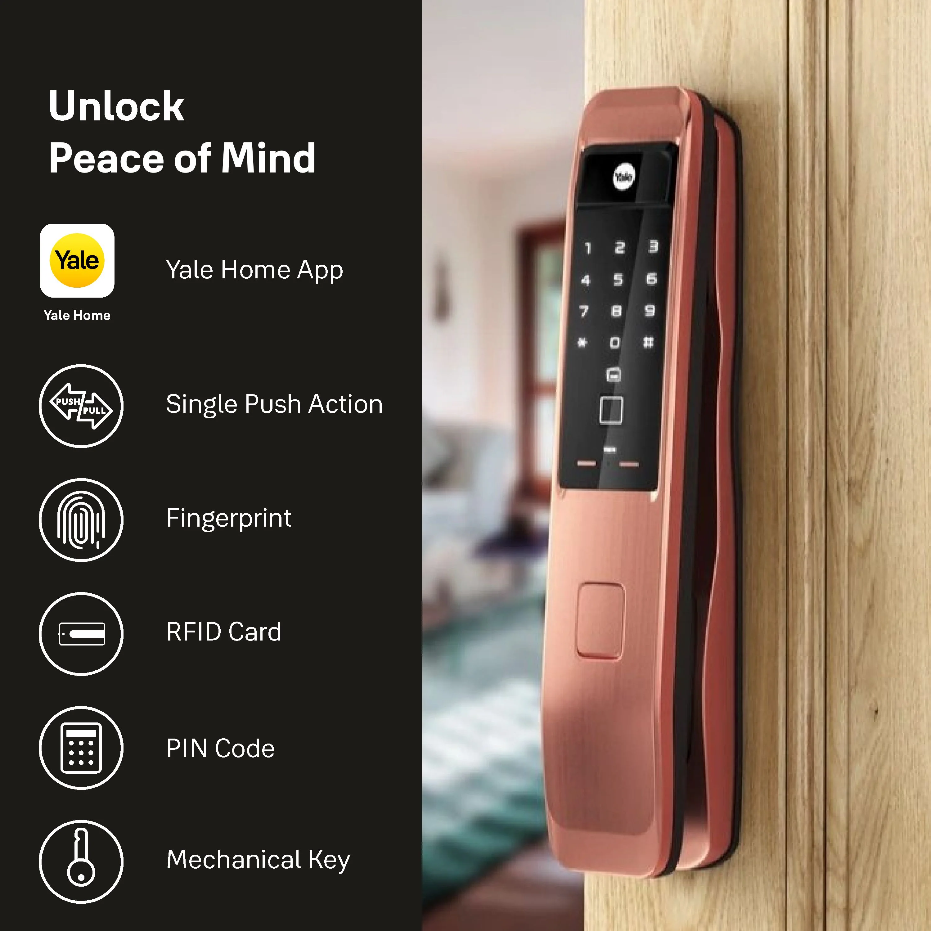 YMI 70 RB - A Series, Push Pull Smart Lock, Red Bronze (Bluetooth Module and Wifi Bridge Included) - Image 5