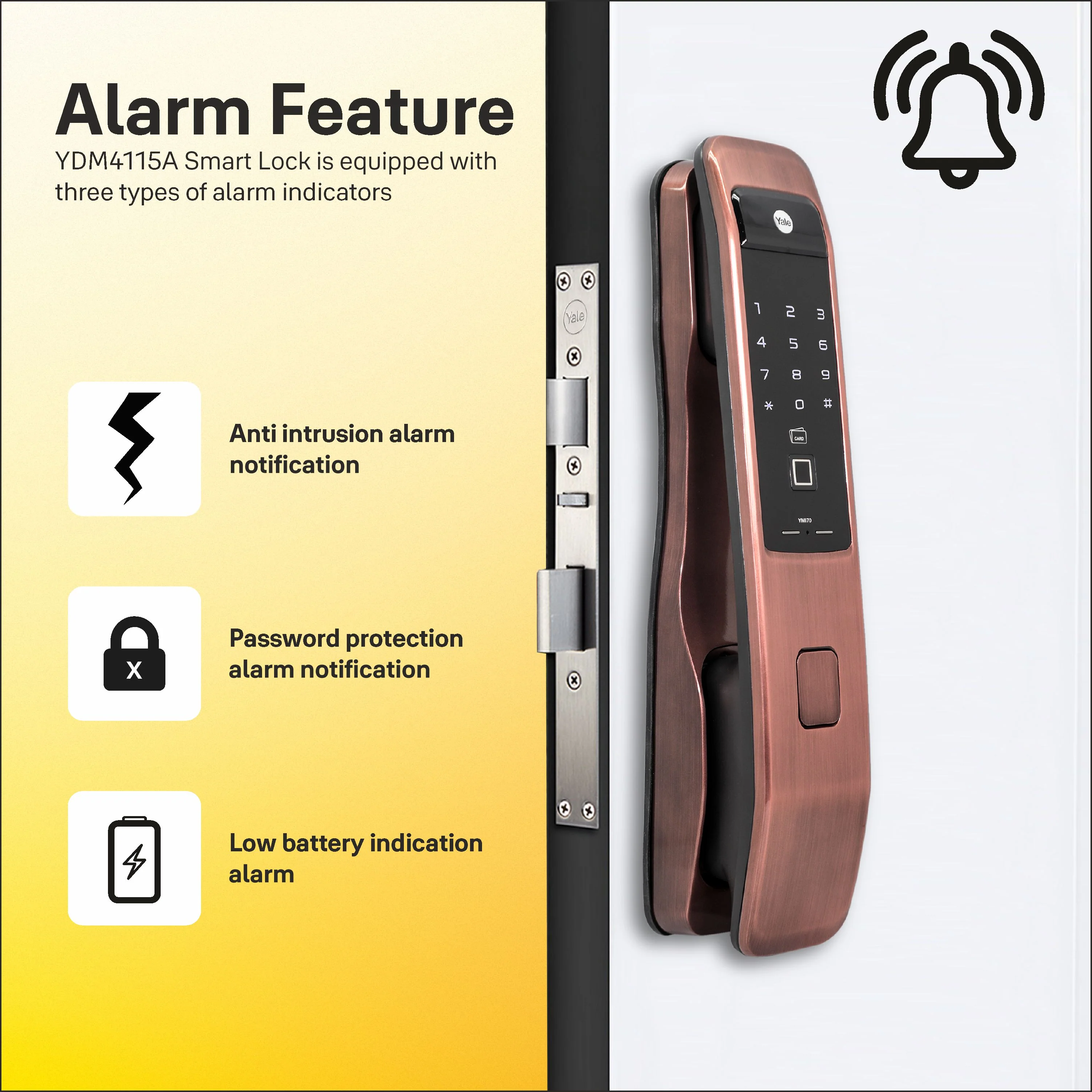 YMI 70 RB - A Series, Push Pull Smart Lock, Red Bronze (Bluetooth Module and Wifi Bridge Included) - Image 8